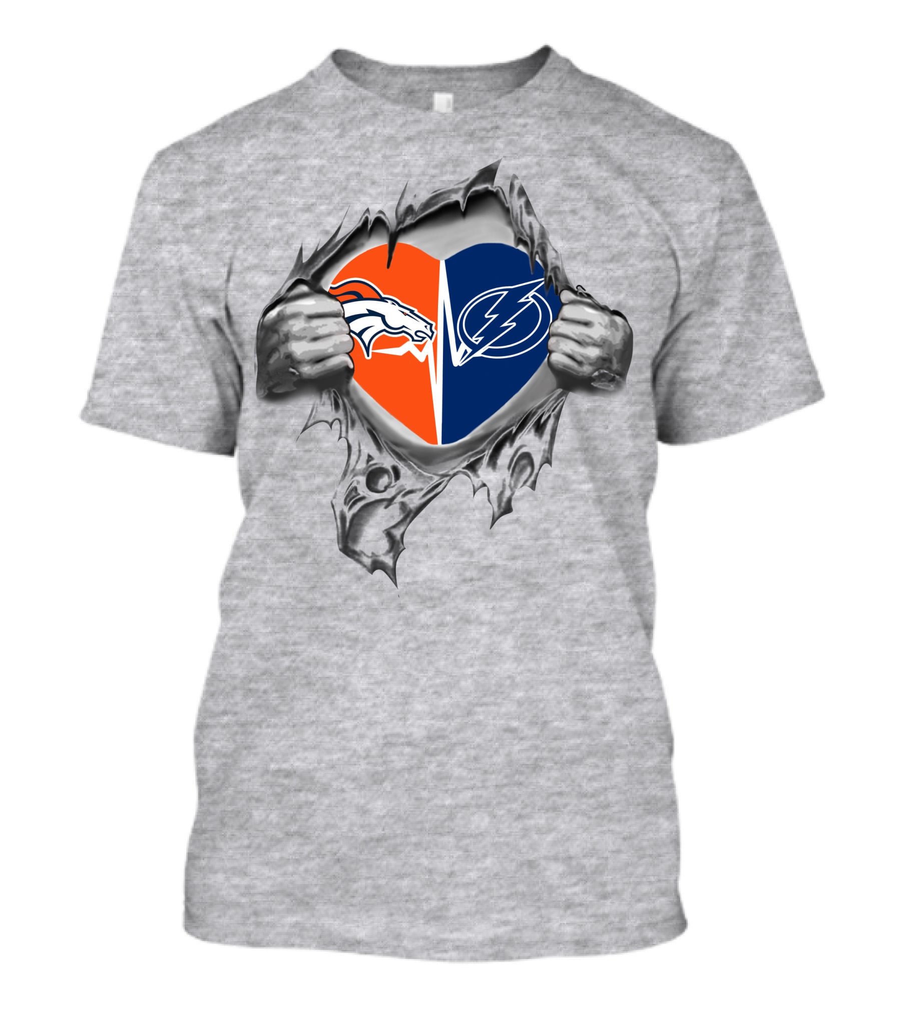 Broncos Lightning Heart With Torn Hands T-Shirt
