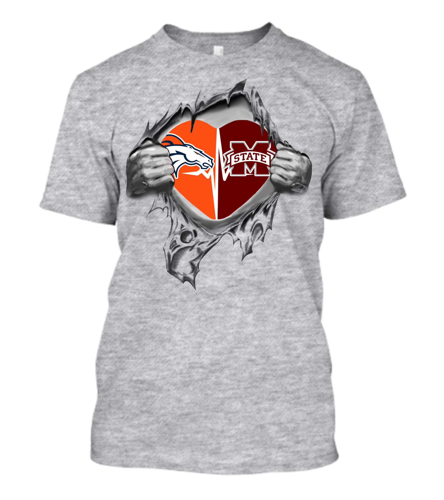 Broncos MS State Heart Logo Ripped T-Shirt