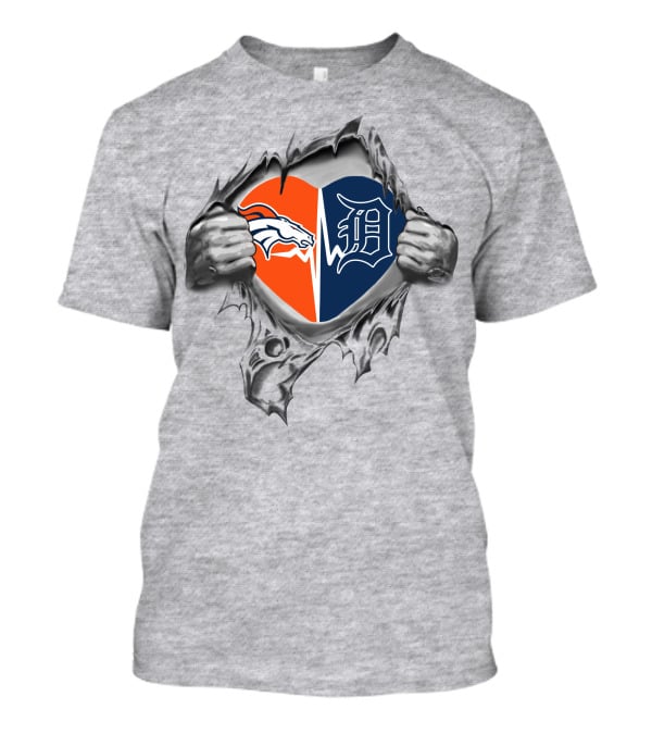 Broncos Tigers Heart Logo Fusion Denver Detroit Symbol T-Shirt