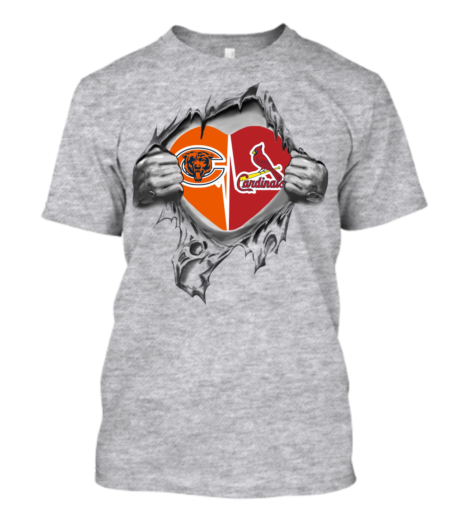 Bears Cardinals Heart Ripped Football Passion T-Shirt