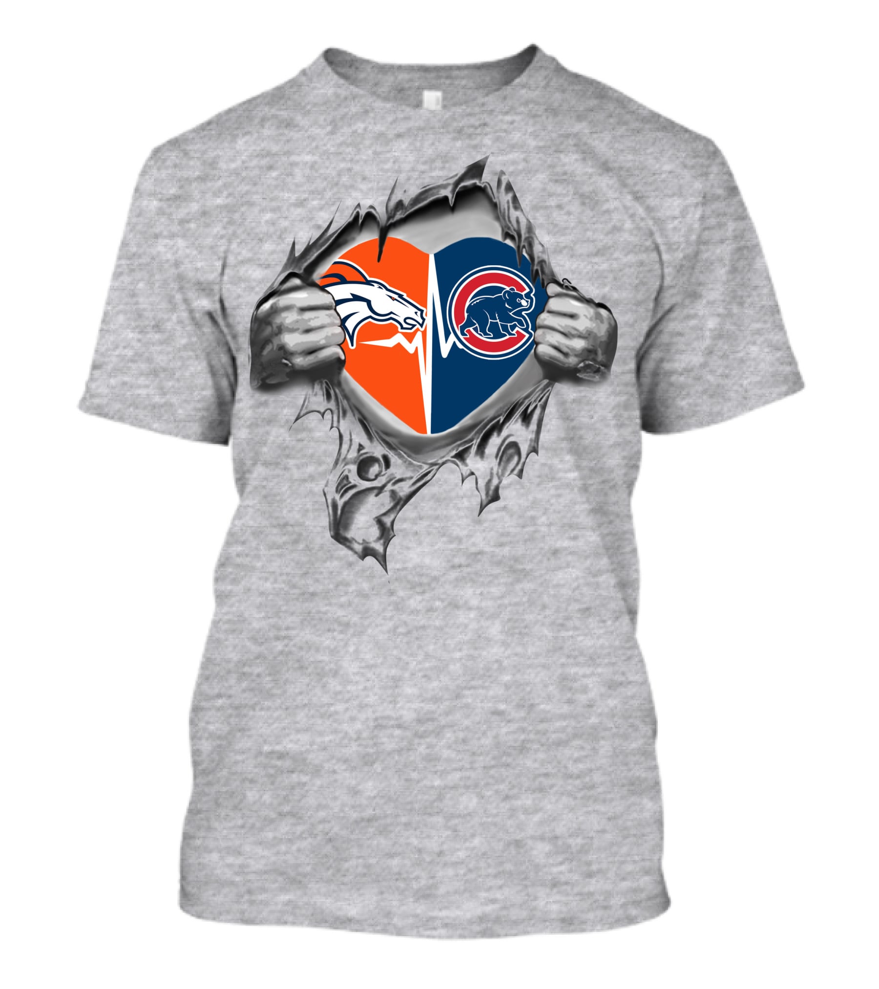 Broncos Cubs Heart Design In Ripped Grey T-Shirt