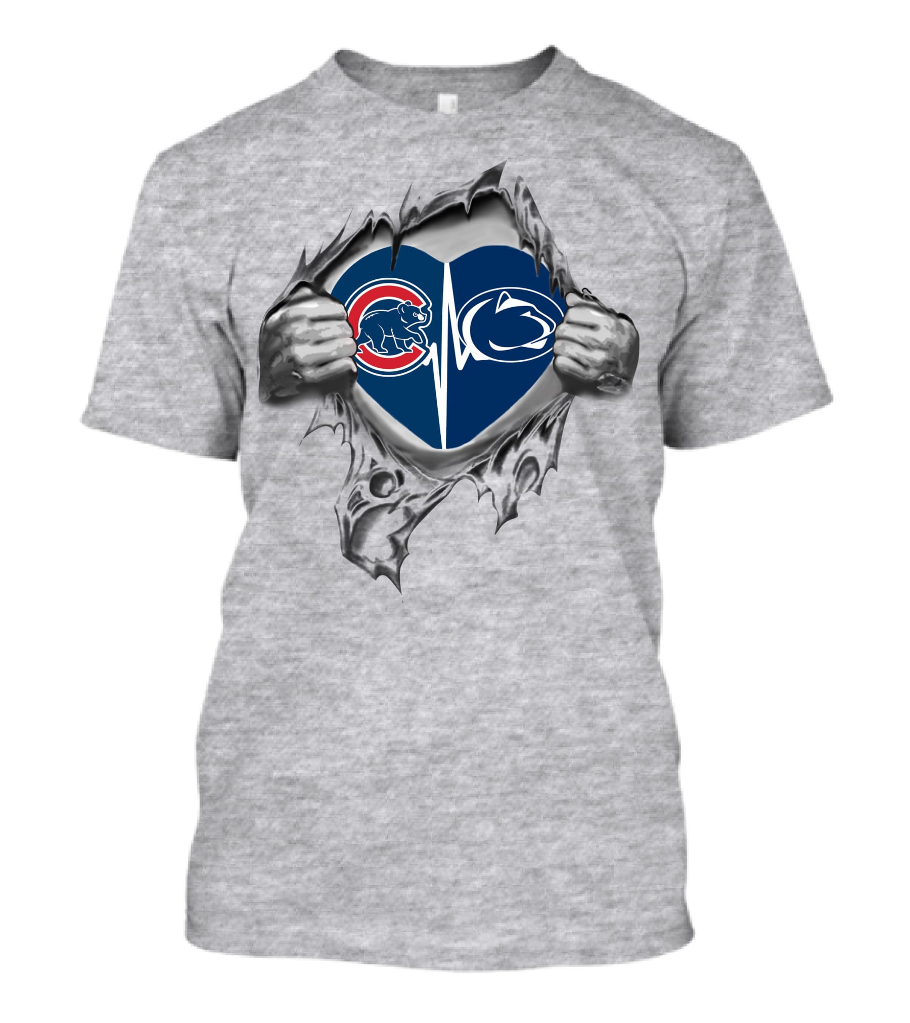 Cubs Penn State Heartbeat Split Logo Inside Ripped Chest T-Shirt