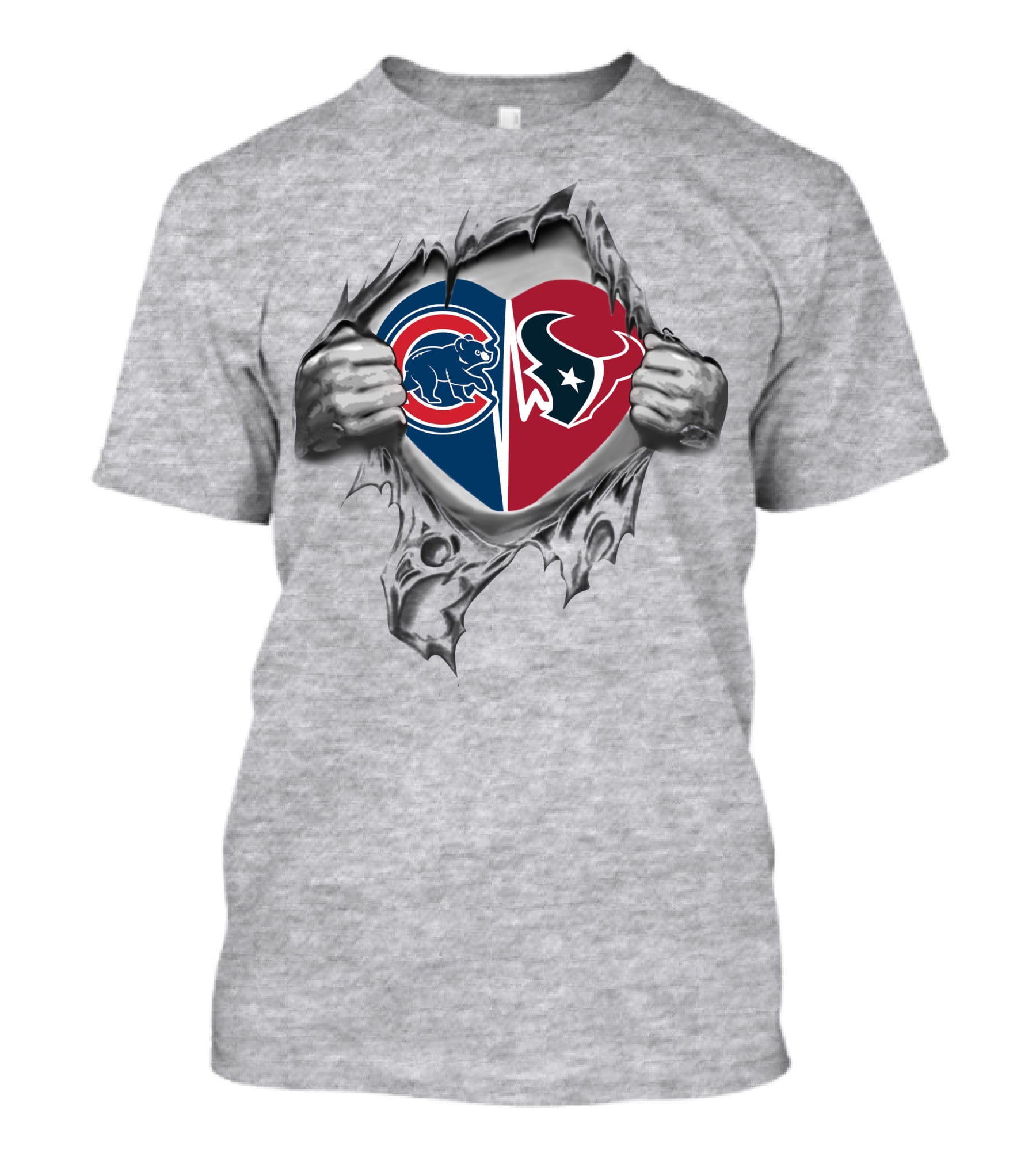 Cubs Texans Heart Torn Fabric T-Shirt