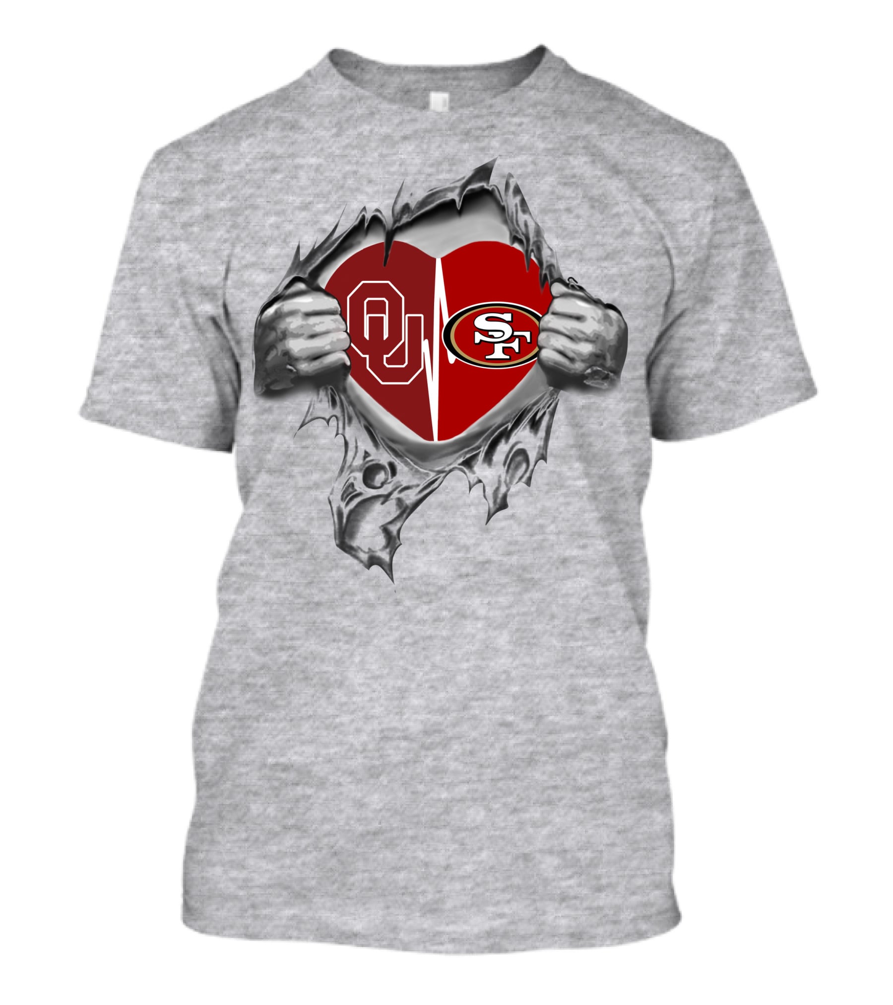 Ou Heartbeat Loyalty Torn By Hands Featuring San Francisco 49ers T-Shirt