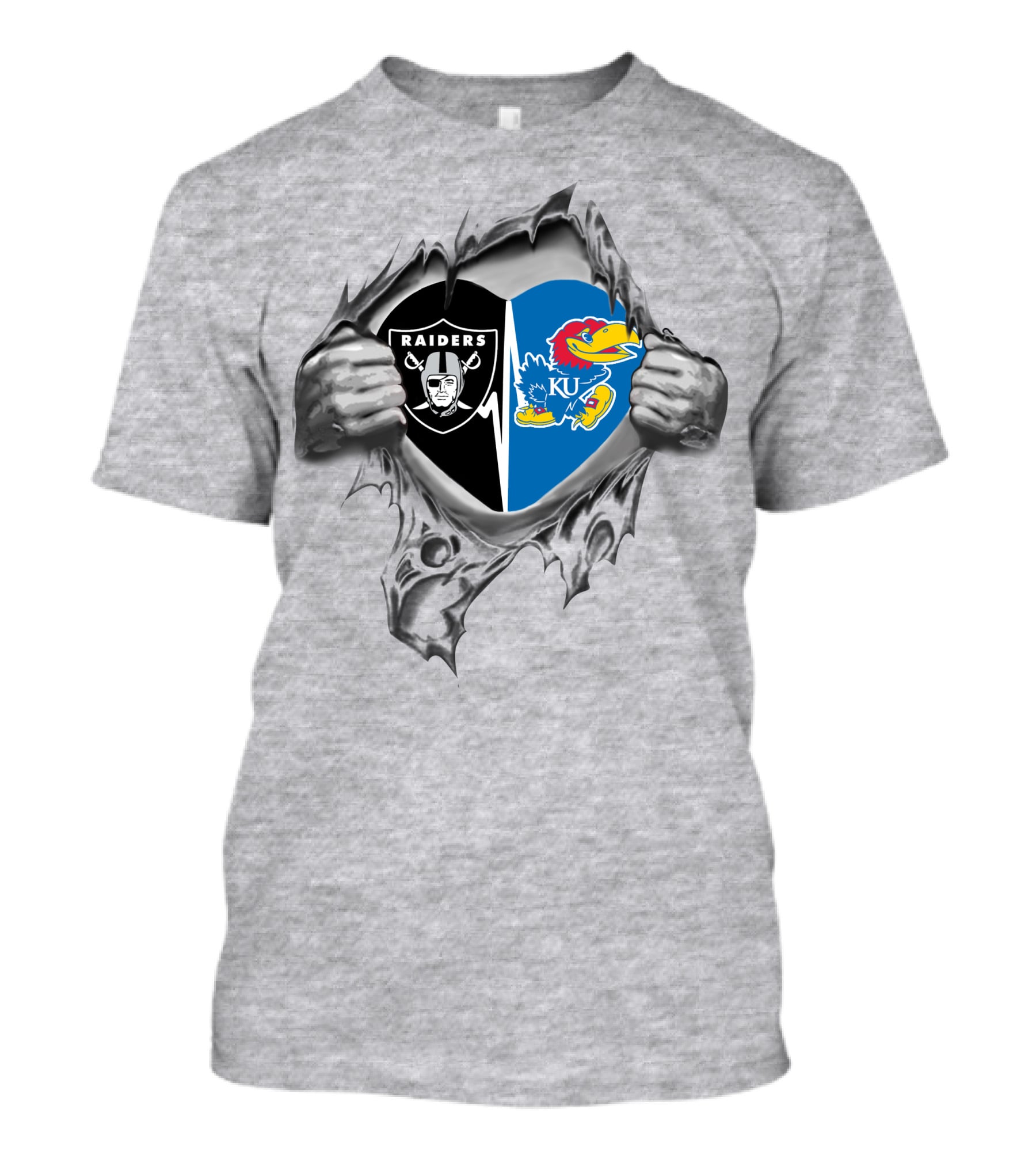 Raiders Kansas Jayhawks Heart Torn Reveal T-Shirt