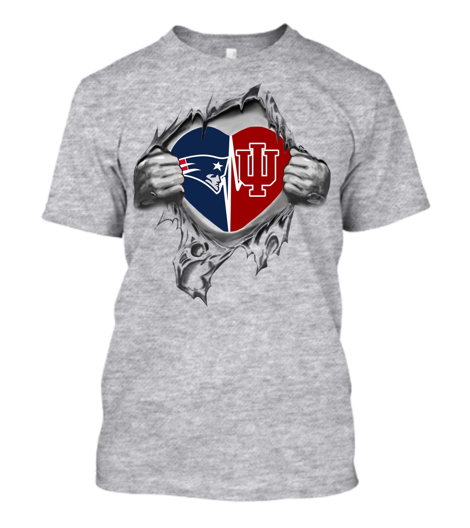 Patriots Hoosiers Heart In Split Design With Torn Effect T-Shirt