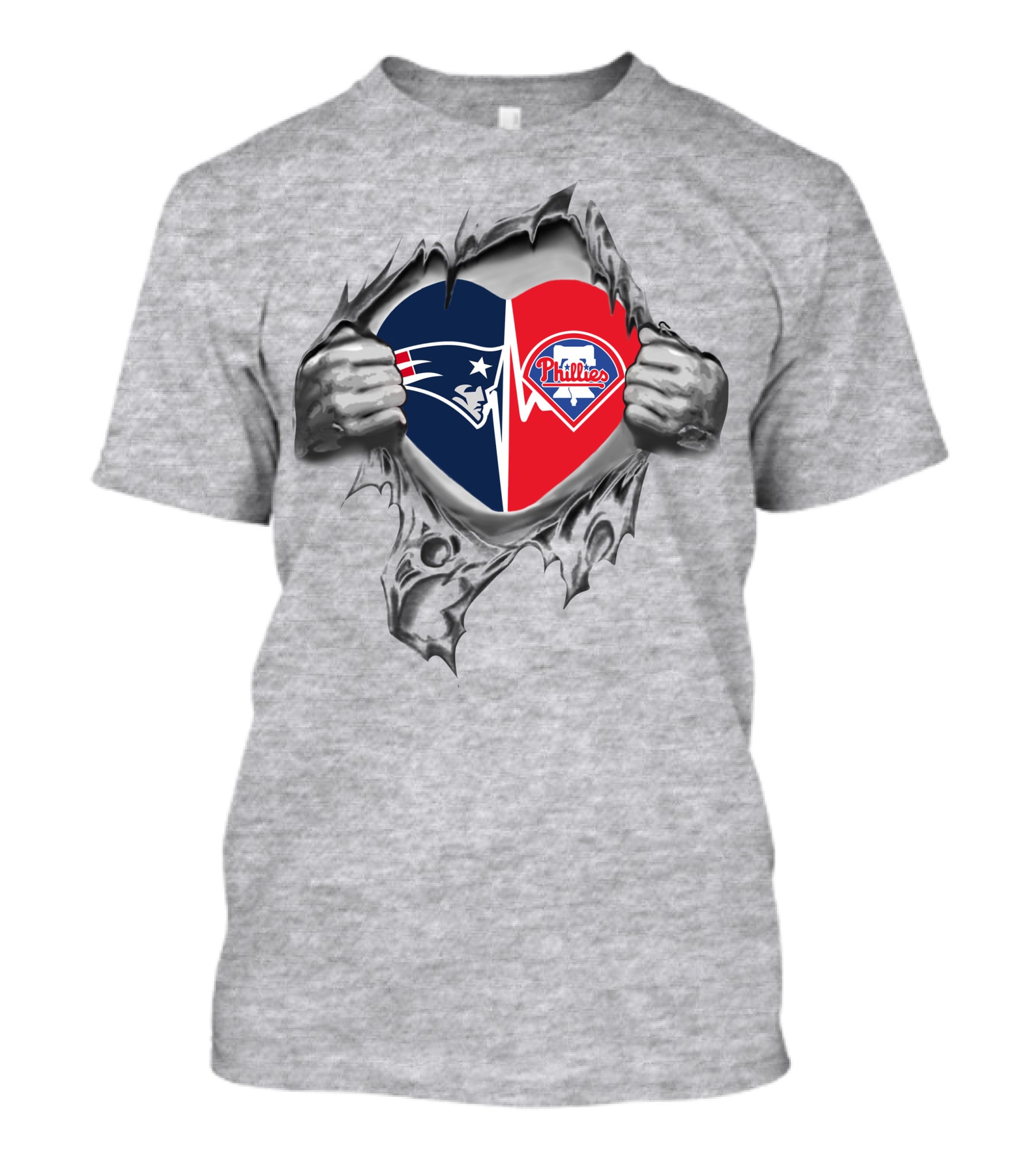 Patriots Phillies Heart Logo In Ripped Hands T-Shirt