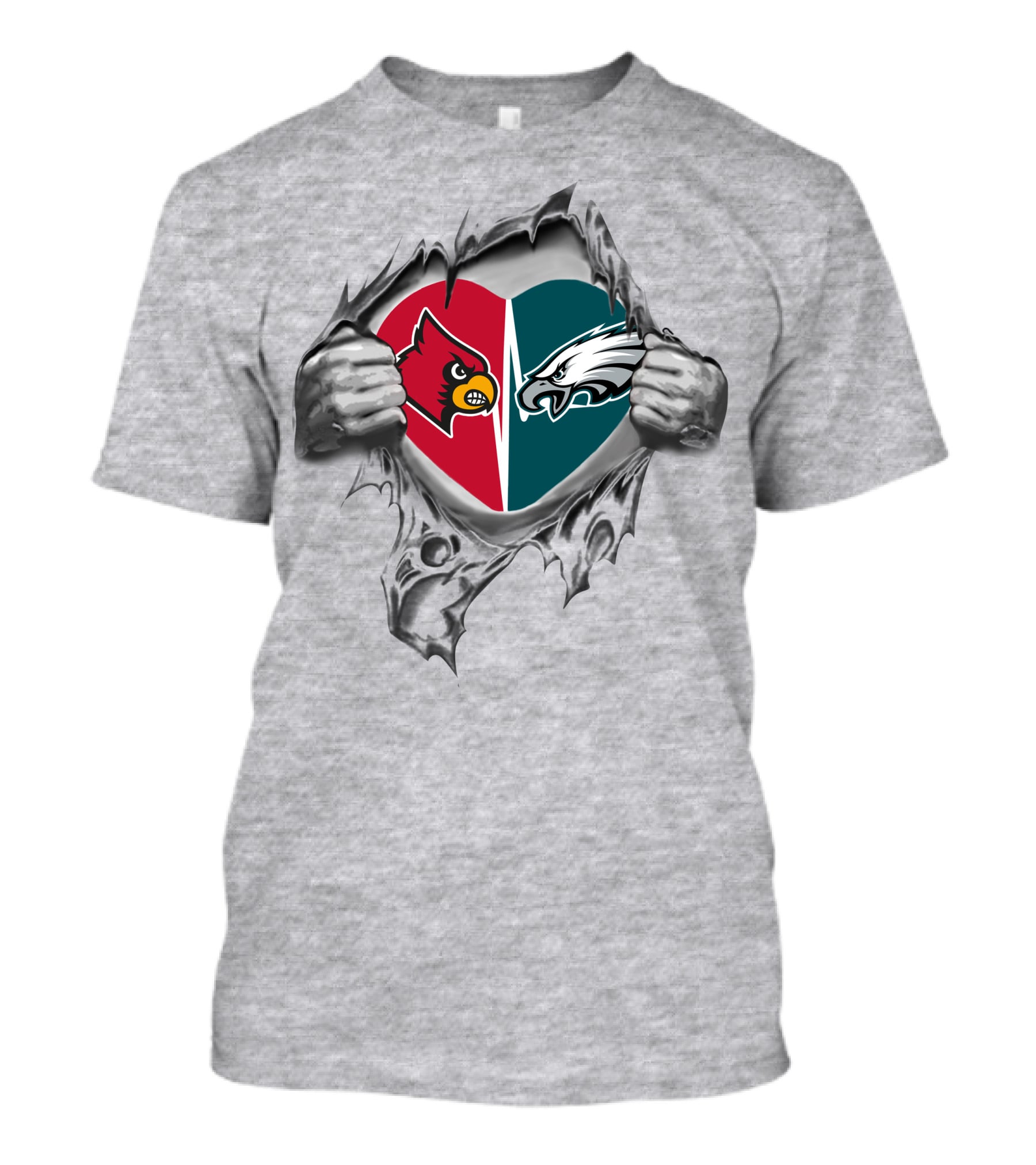 Eagles Cardinals Heart Rip T-Shirt