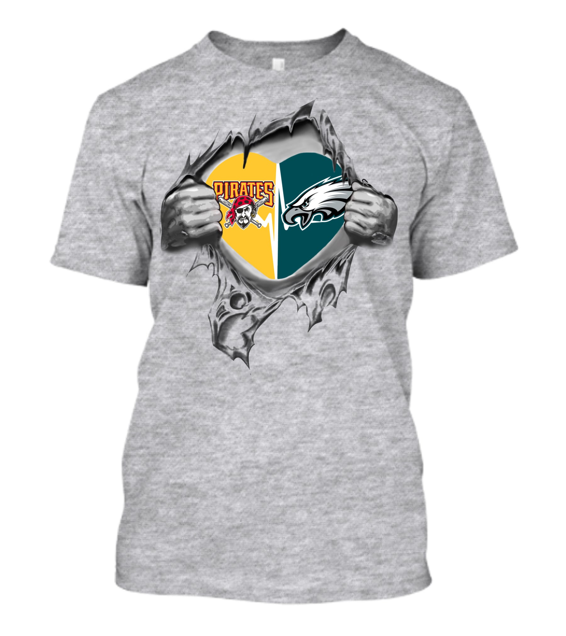 Pirates Eagles Heart Torn Grey T-Shirt