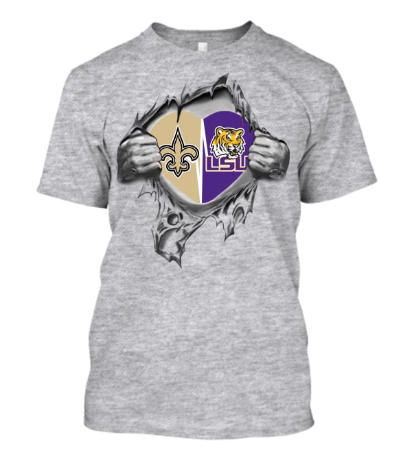 Saints LSU Tiger Heart Tearing T-Shirt
