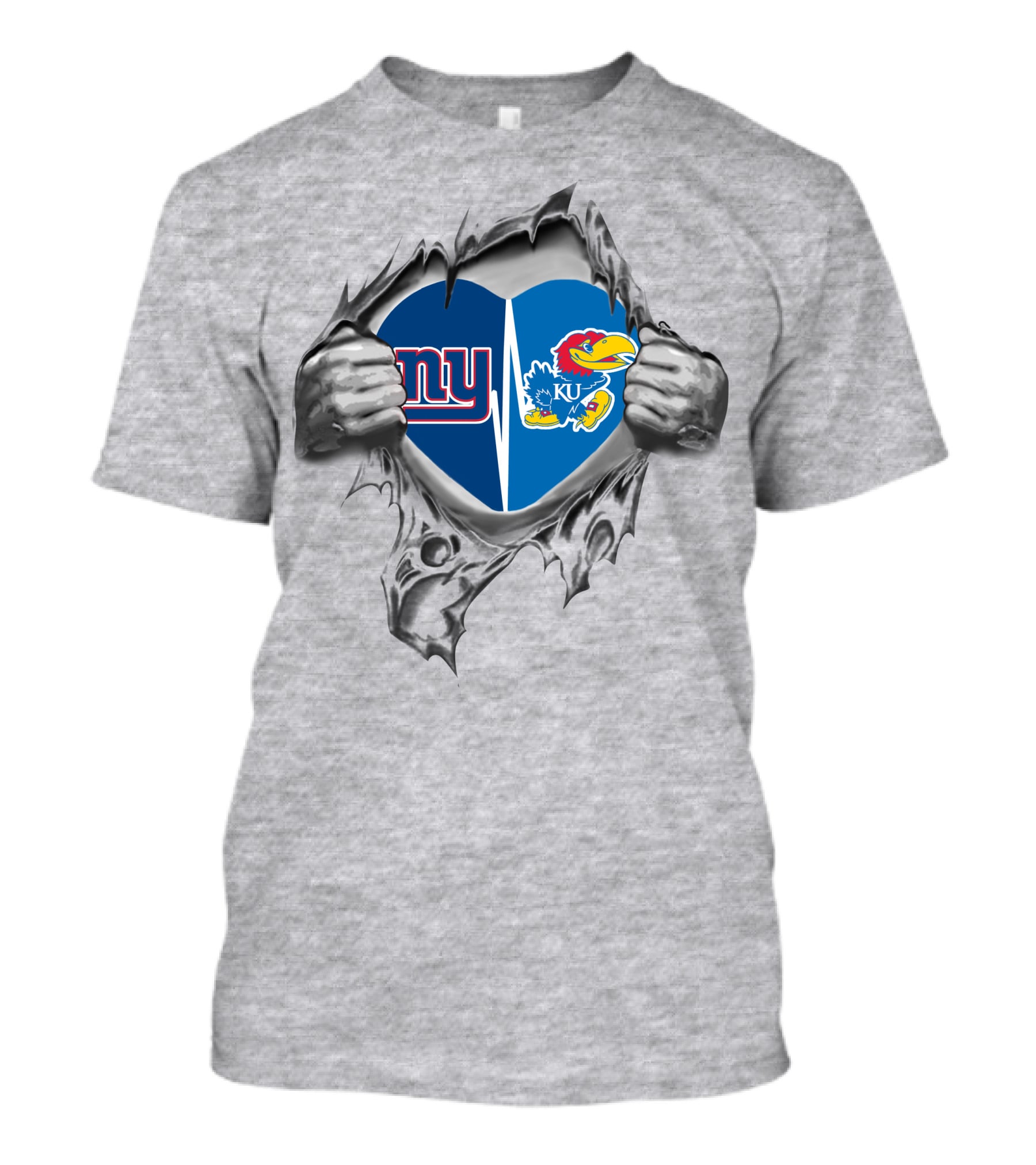 Giants KU Jayhawks Heart Symbol Fusion T-Shirt