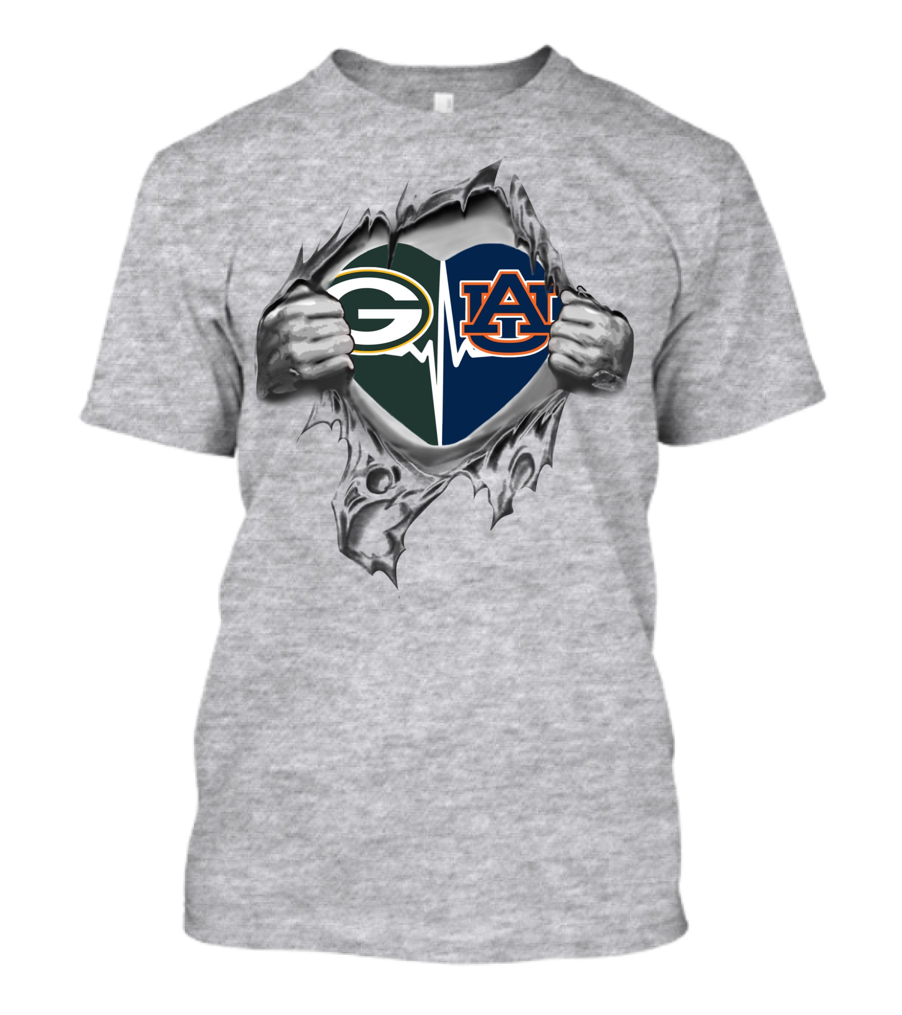 Green Bay Packers Auburn Tigers Heartbeat Fusion T-Shirt