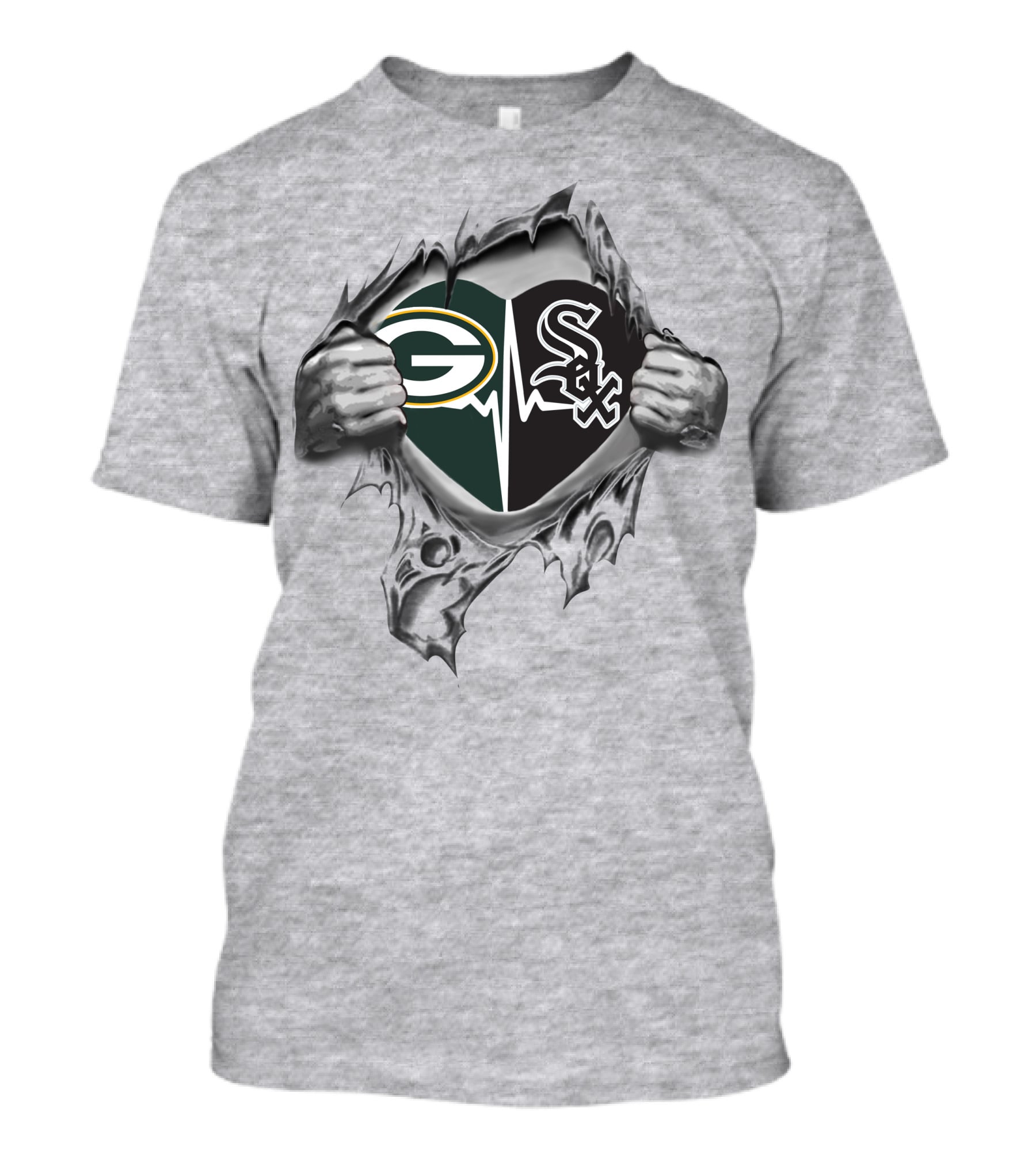 Green Bay Packers Chicago White Sox Heart Torn Open T-Shirt