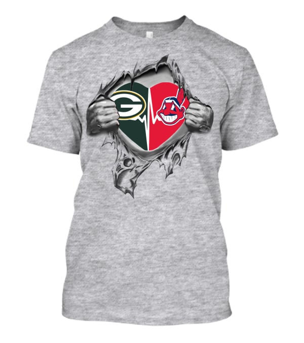 Green Bay Packers Cleveland Indians Heart T-Shirt