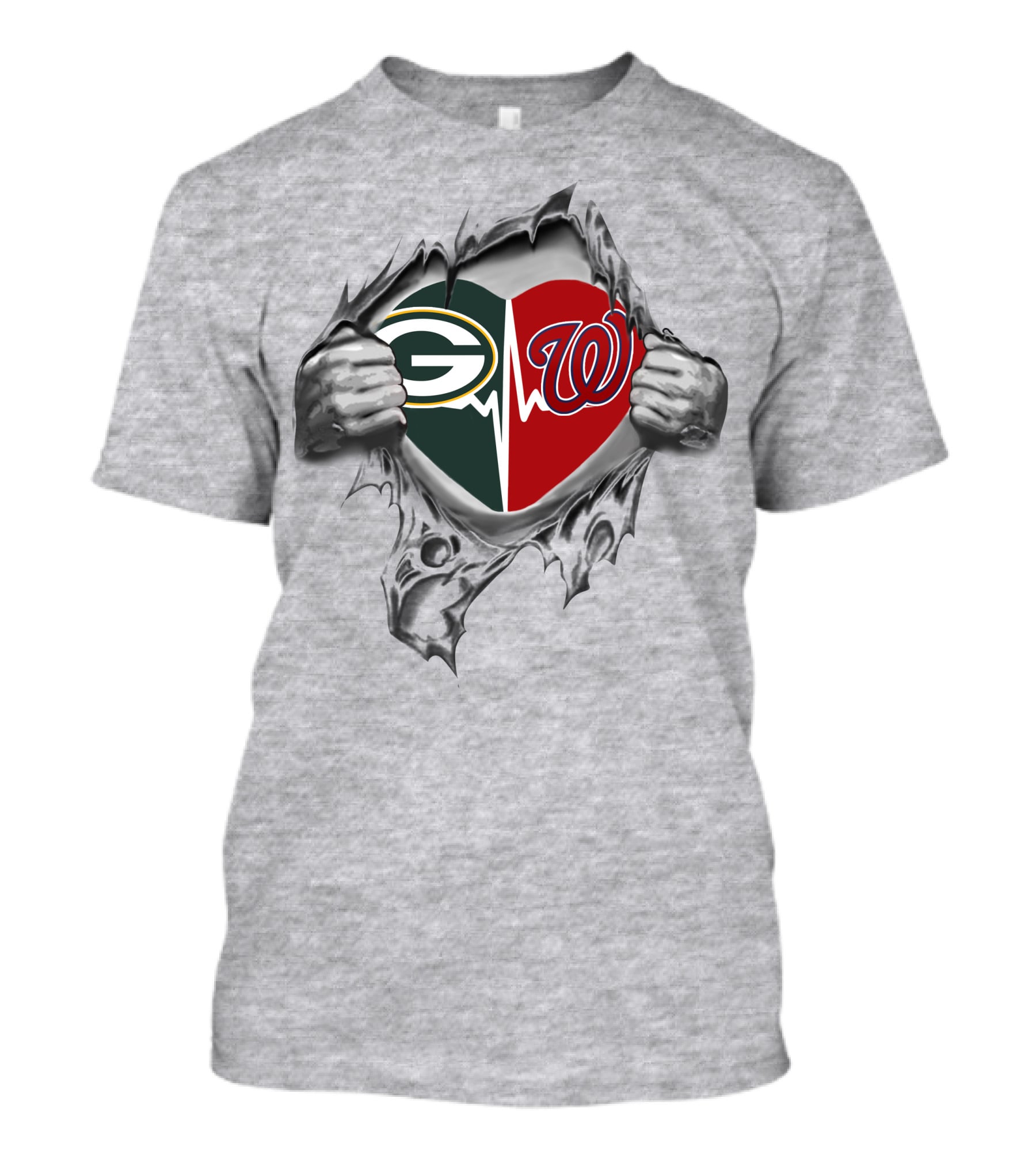 Heart Of Green Bay Packers Washington Nationals Unity T-Shirt