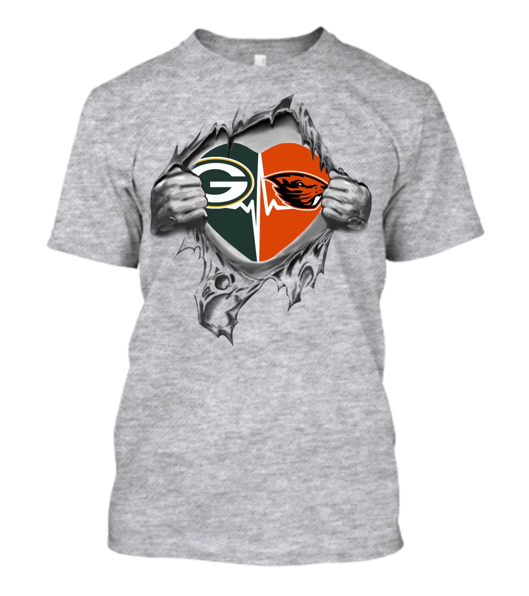 Green Bay Packers Oregon State Heart Logo With Hands T-Shirt