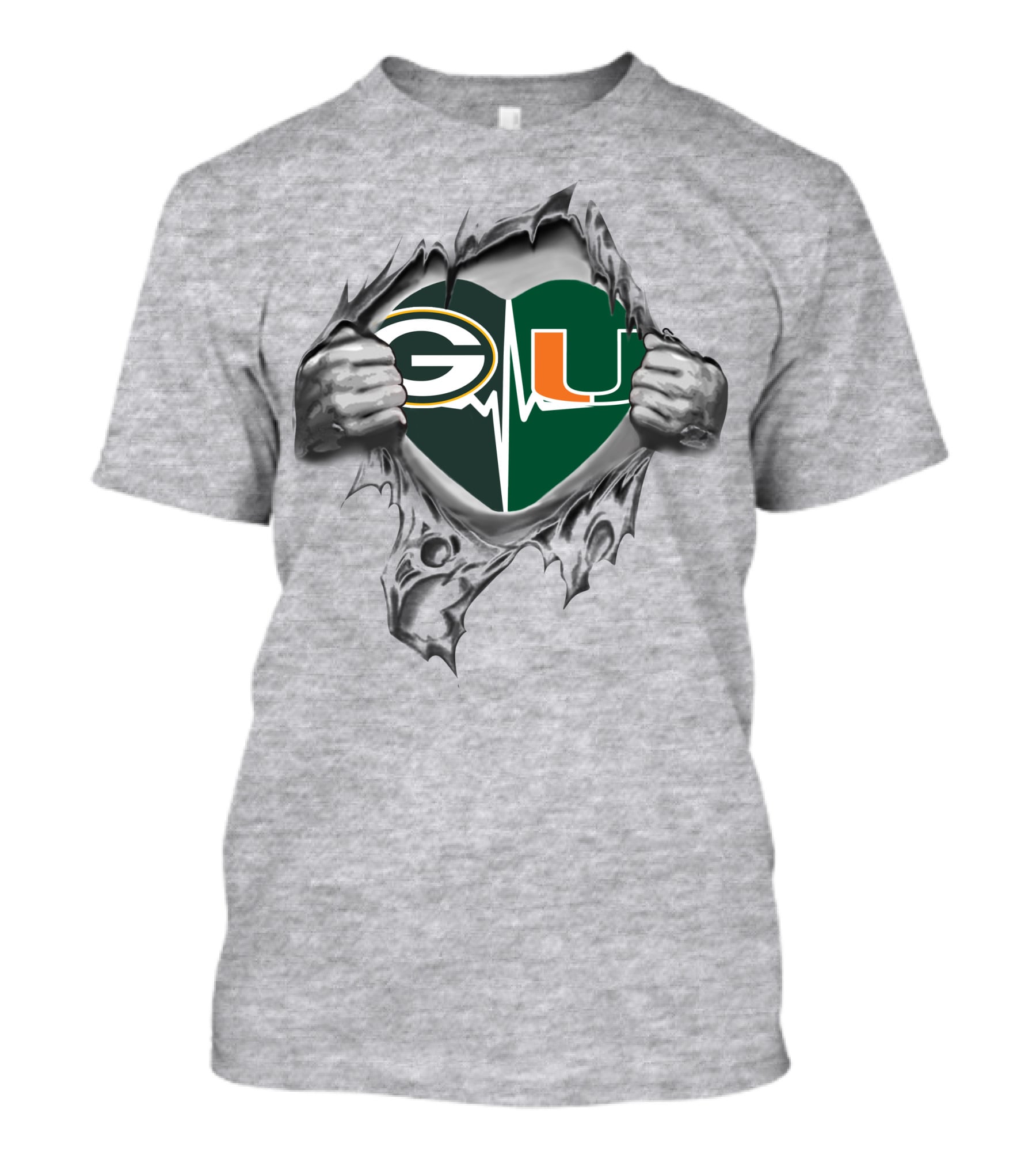 Green Bay Packers Miami Hurricanes Heartbeat T-Shirt