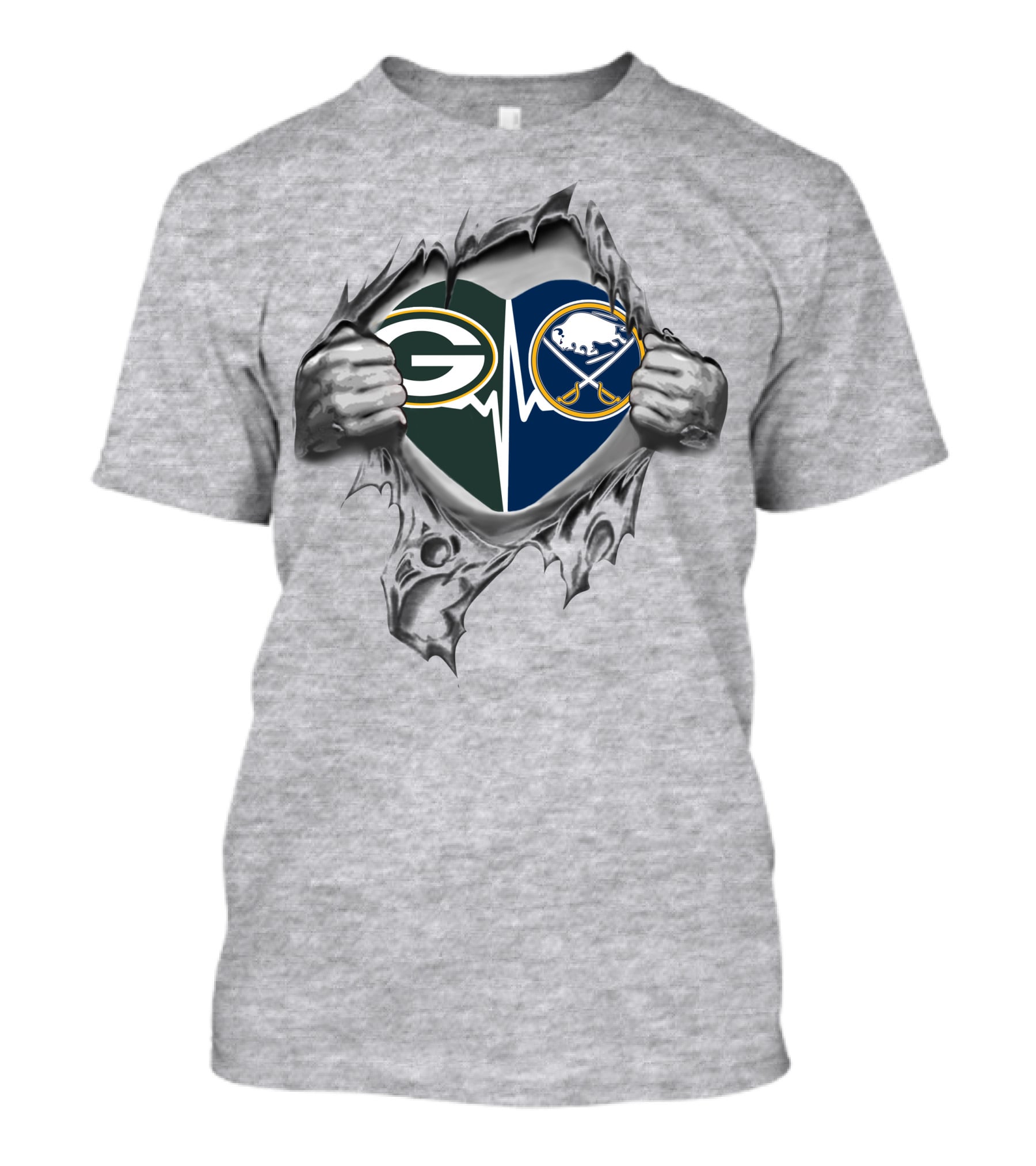 Green Bay Packers Buffalo Sabres Heart Logo Tear T-Shirt