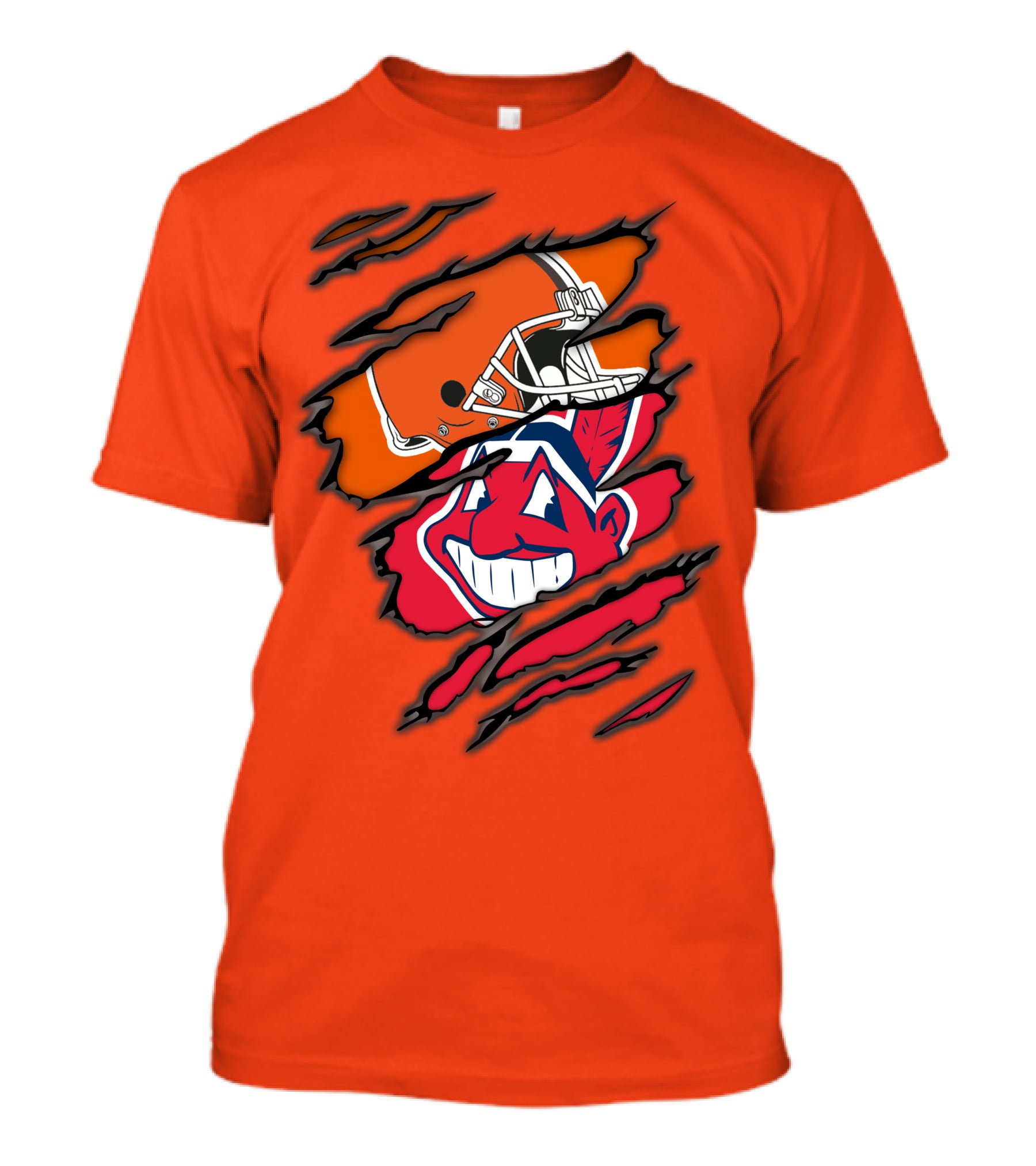 Cleveland Browns Helmet Retro Indians Chief Wahoo Claw Marks Logo Combination T-Shirt