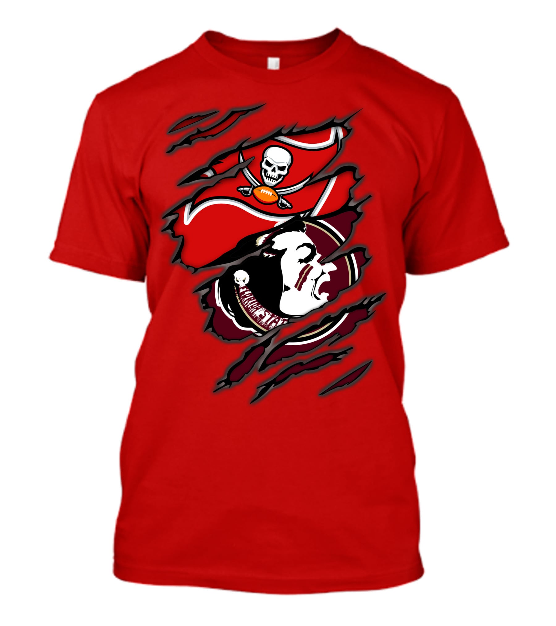 Buccaneers Seminoles Skull And Tomahawk Football Fusion T-Shirt