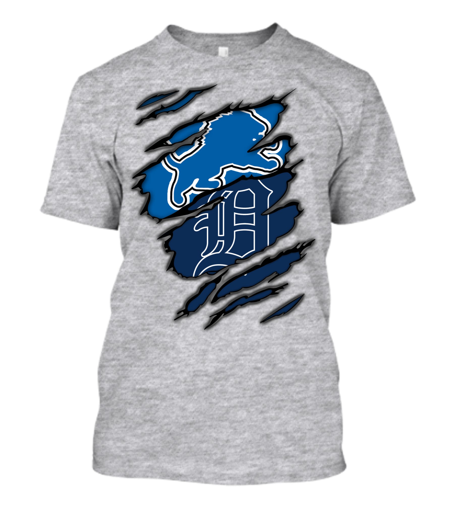 Detroit Lions Tigers Blue Claw Marks T-Shirt