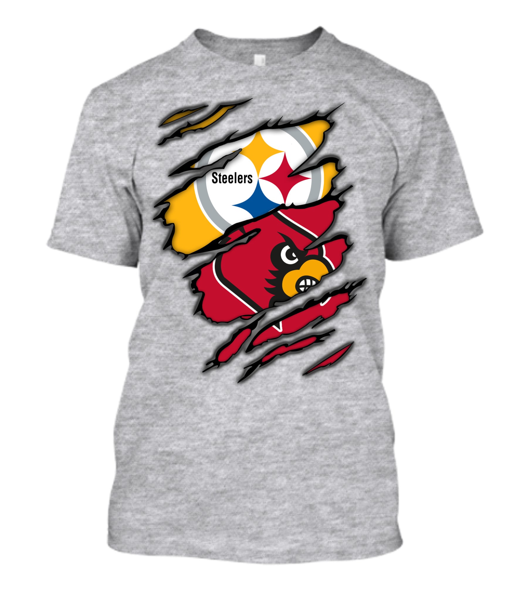 Steelers Cardinals Pittsburgh Louisville Torn Claw Marks Emblems T-Shirt