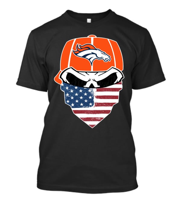 Broncos Skull With American Flag Bandana T-Shirt
