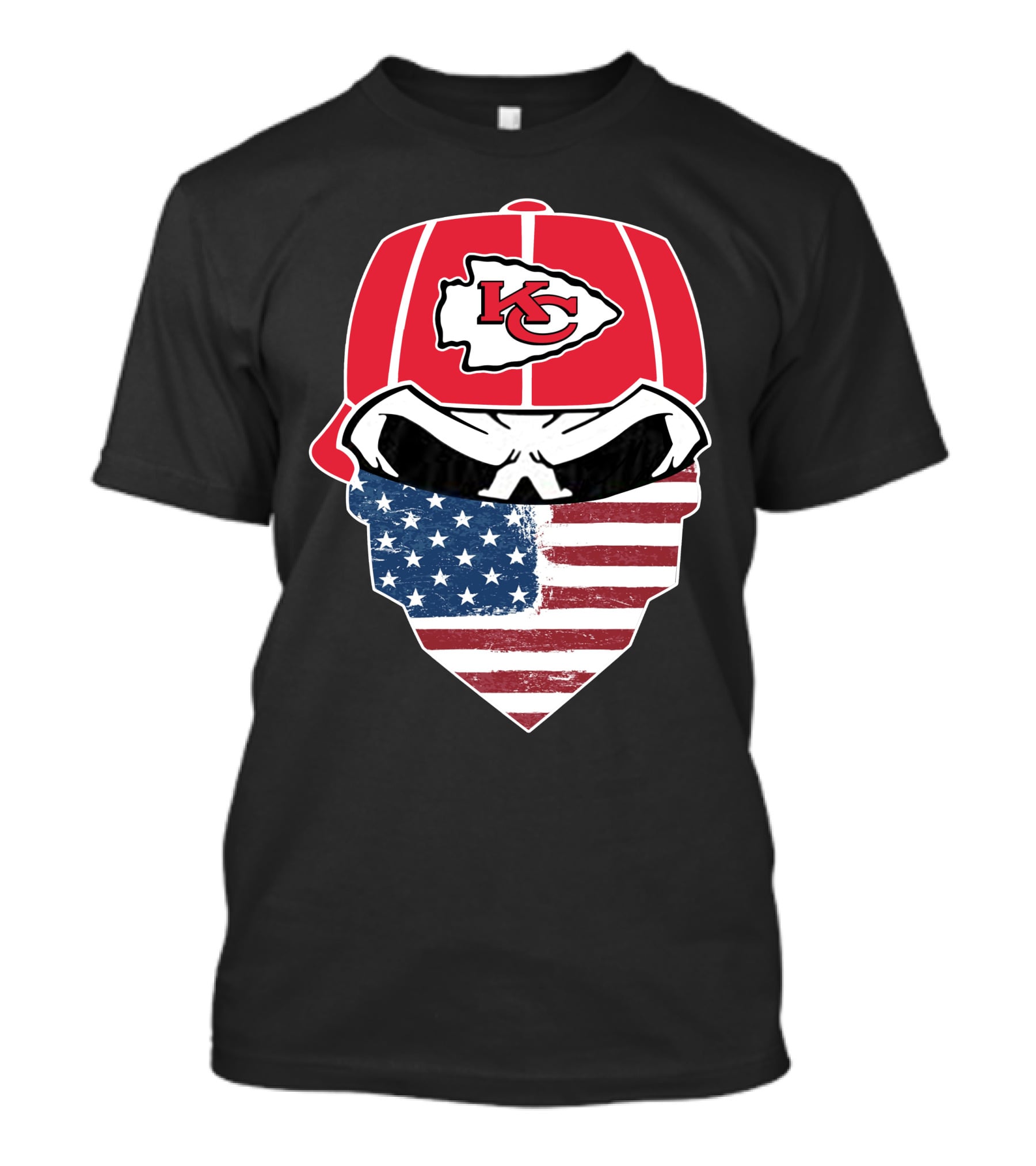 Kansas City Chiefs American Flag Bandana Skull T-Shirt