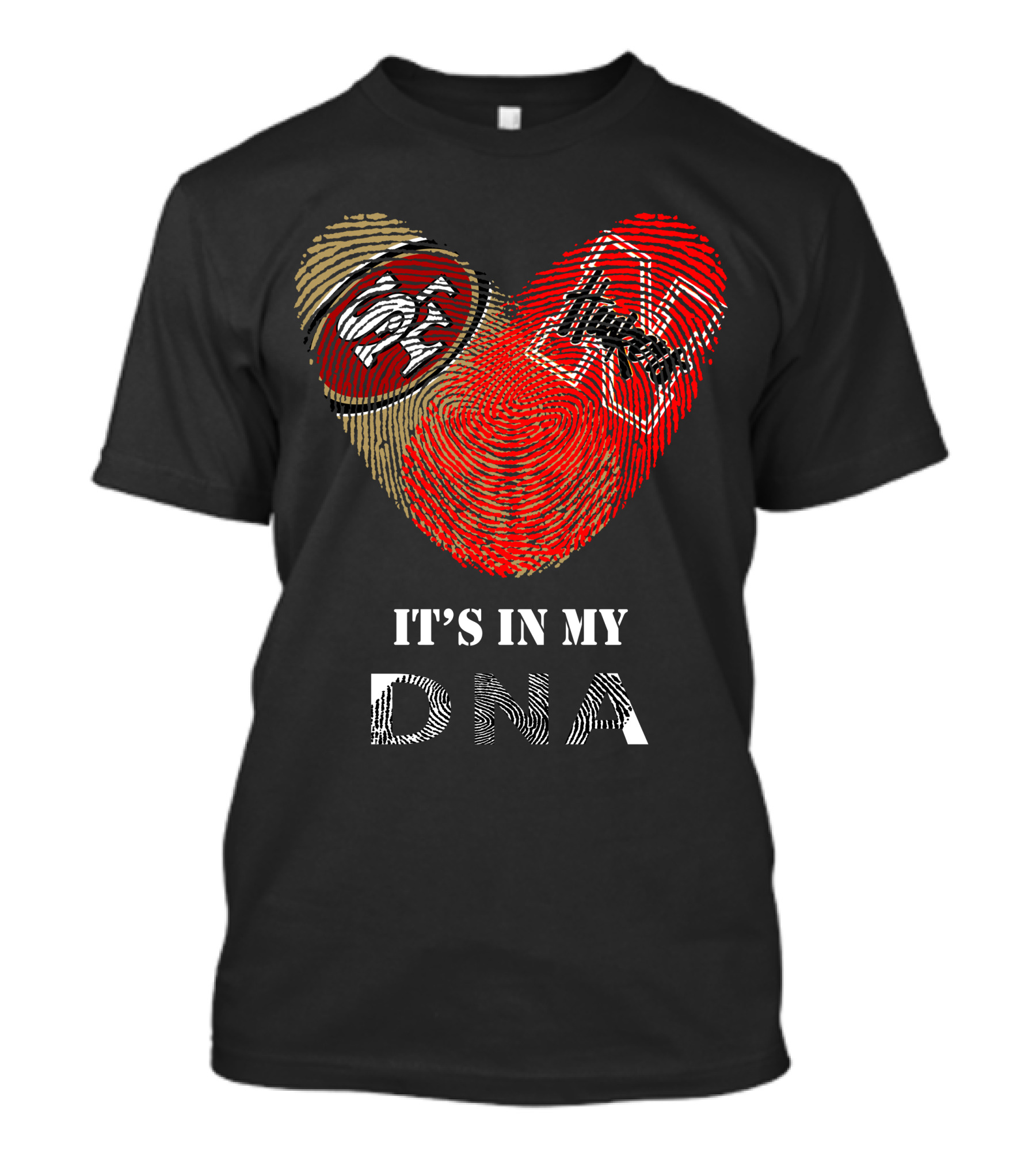 49ers And Nebraska Cornhuskers It's In My Dna Heart-Shaped Fingerprint T-Shirt