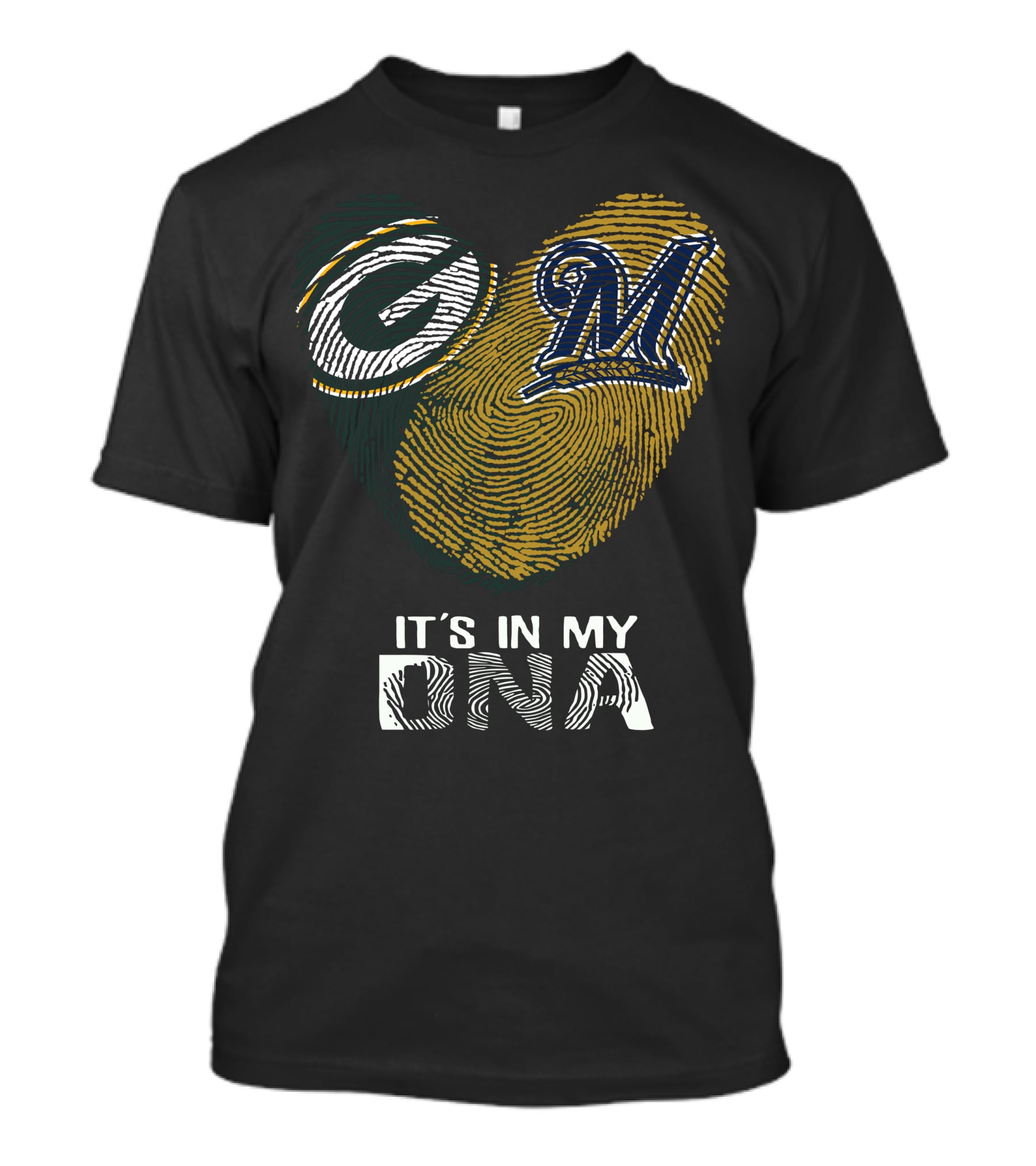Packers Brewers It's In My Dna Heart Logo Fingerprint T-Shirt