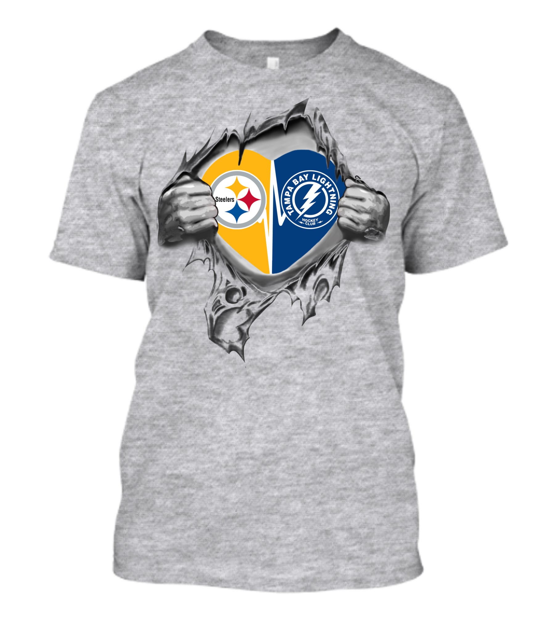 Steelers Tampa Bay Lightning Heart Rip T-Shirt