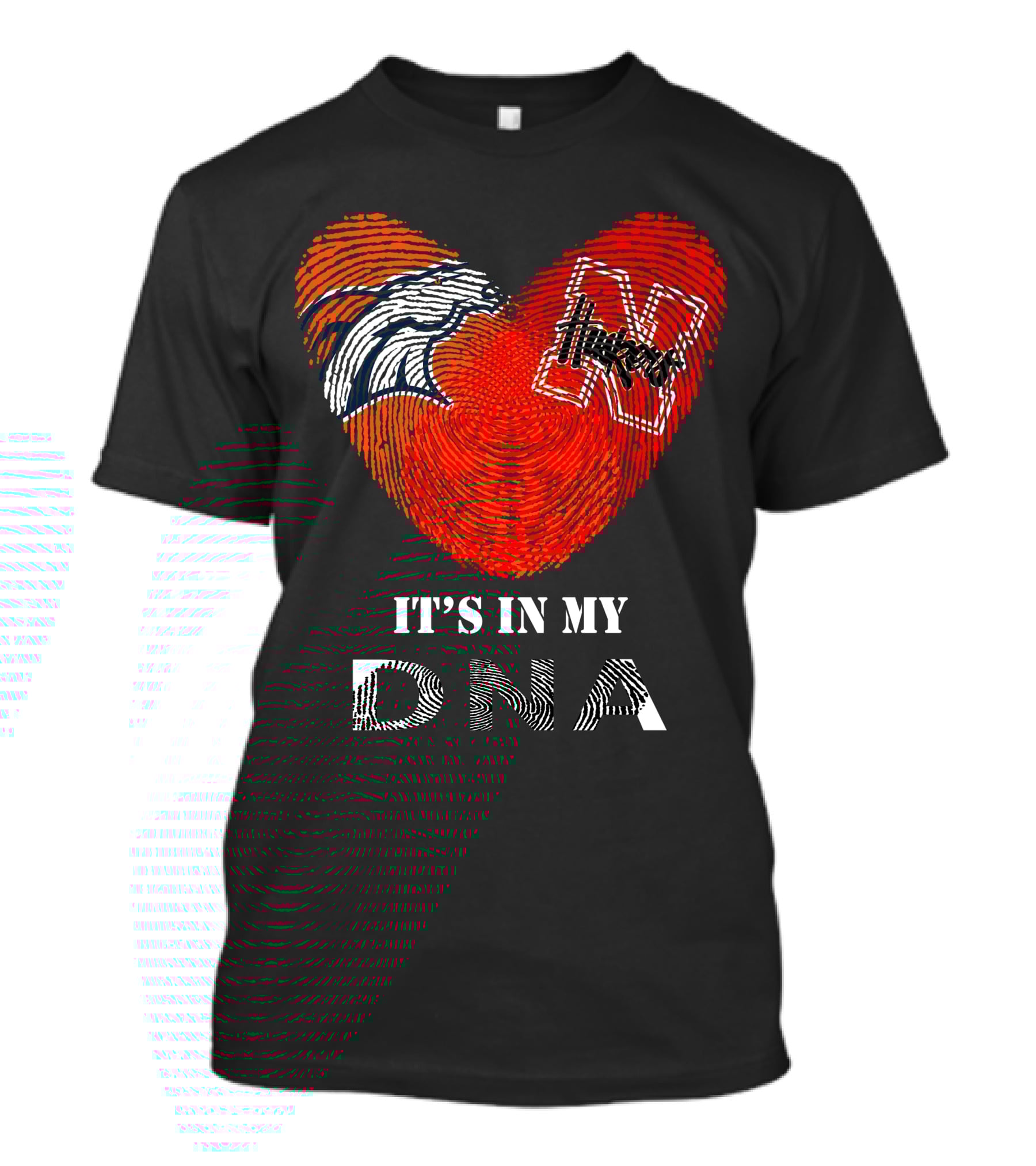 Broncos Huskers Heart Fingerprint It's In My DNA T-Shirt