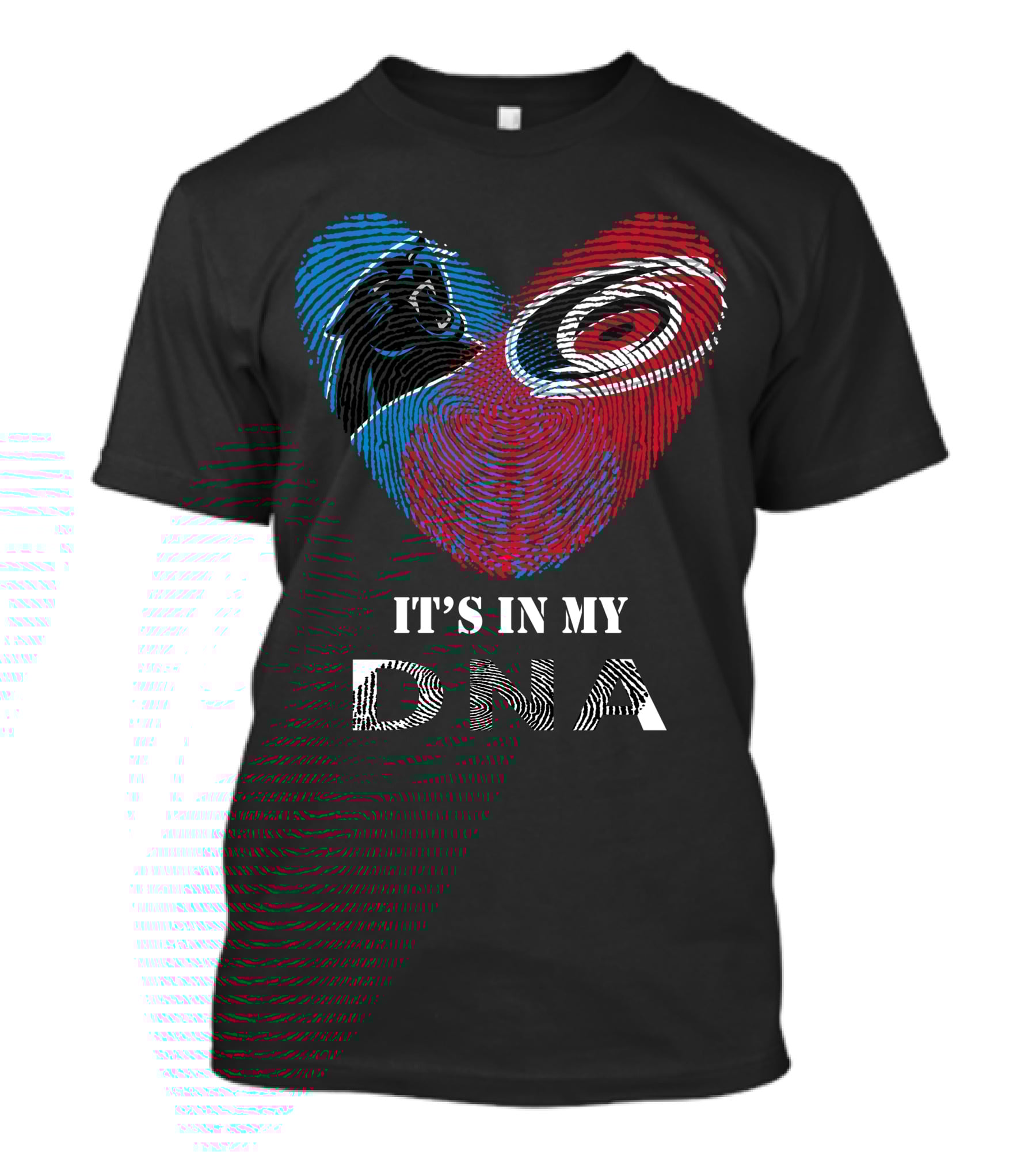 Panthers Carolina Hurricanes Heart-Shaped Fingerprint It's In My DNA T-Shirt