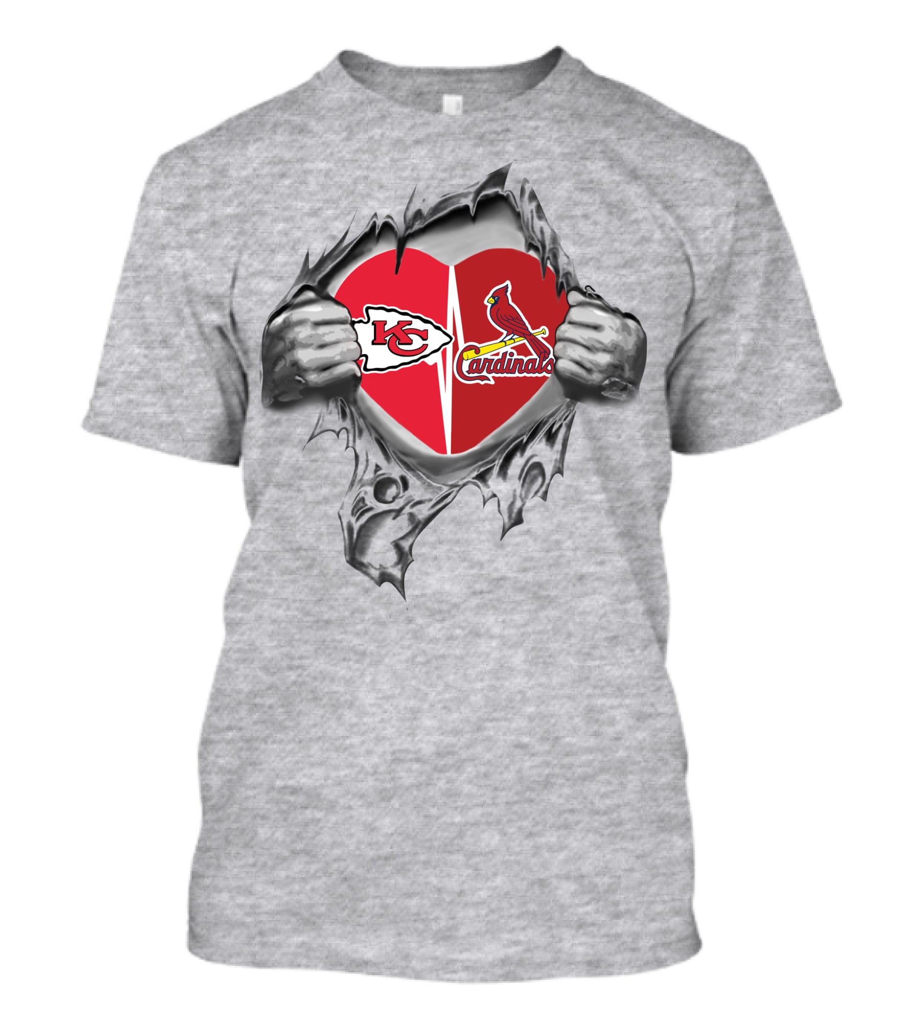 Chiefs Cardinals Heart Logos Inside Distressed Tear T-Shirt