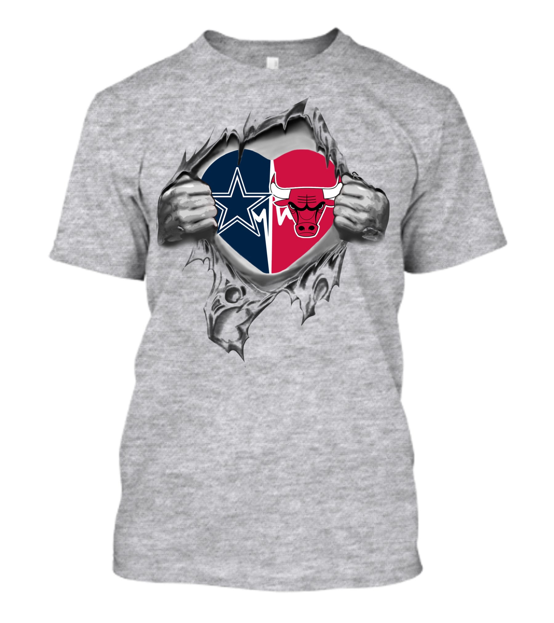 Cowboys Bulls Heart Design With Logos T-Shirt