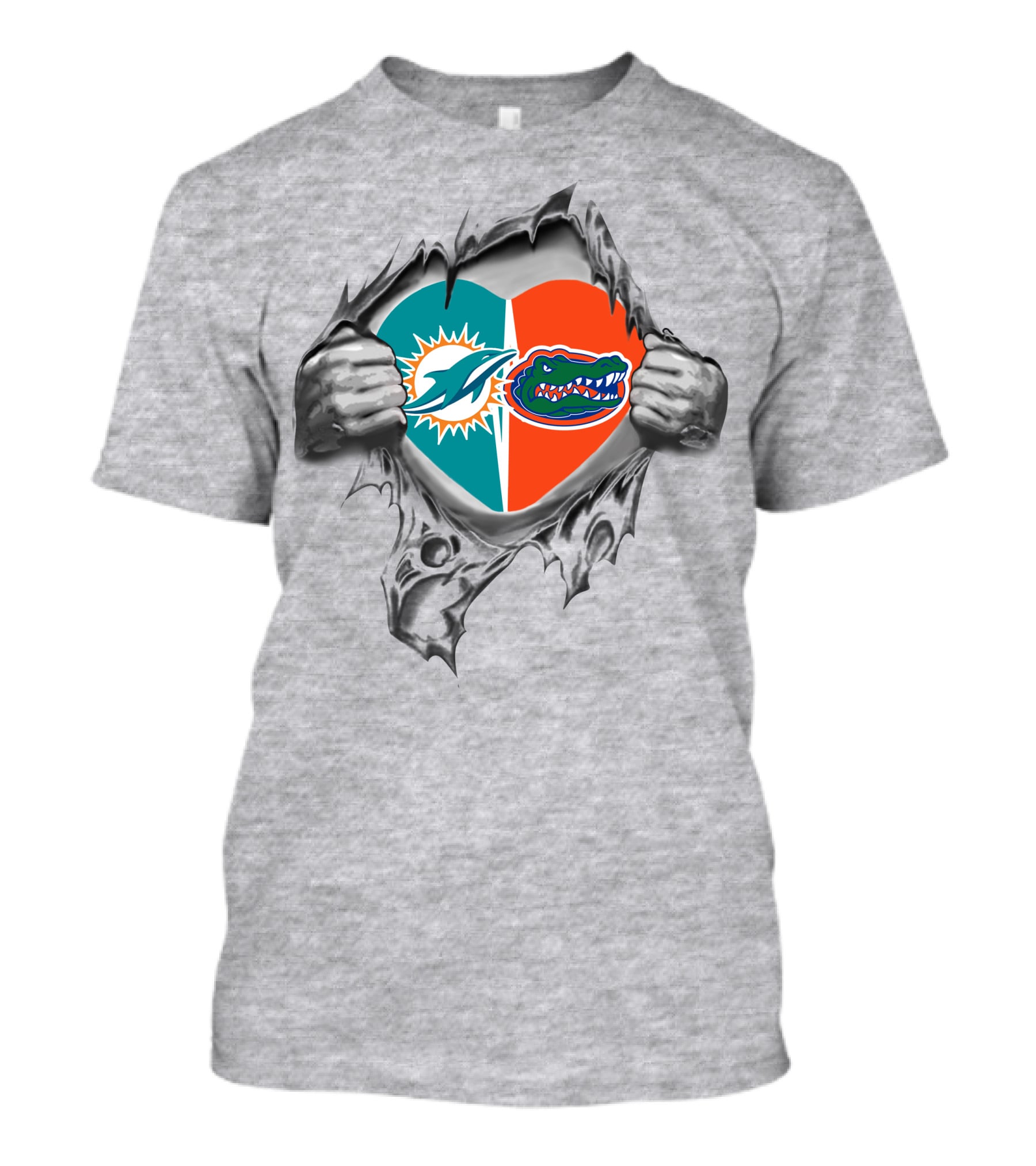 Miami Dolphins Florida Gators Heart Tear T-Shirt