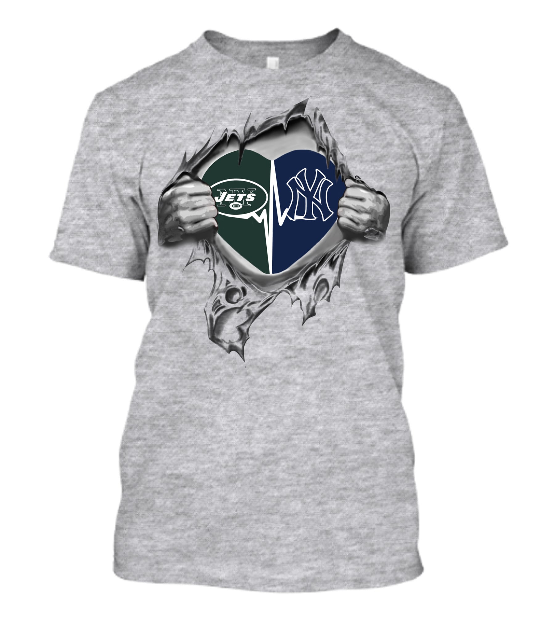 Jets Yankees Heart Logo With Hands Tearing T-Shirt