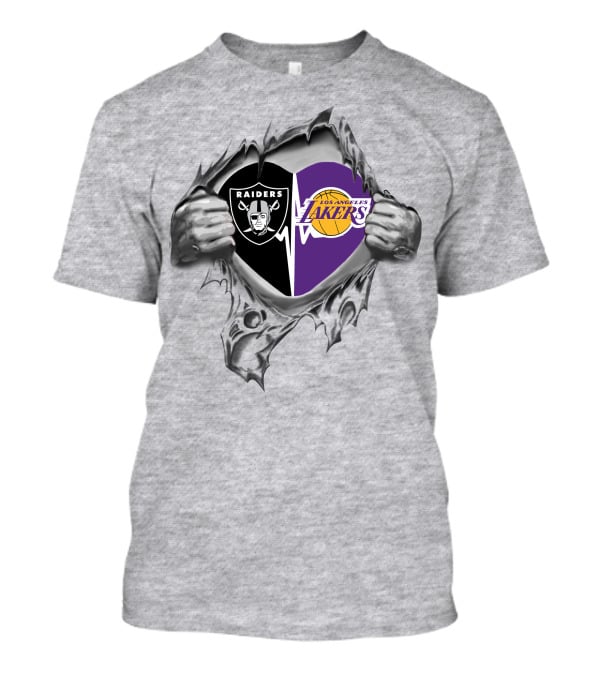 Raiders Los Angeles Lakers Heart Logo Split T-Shirt