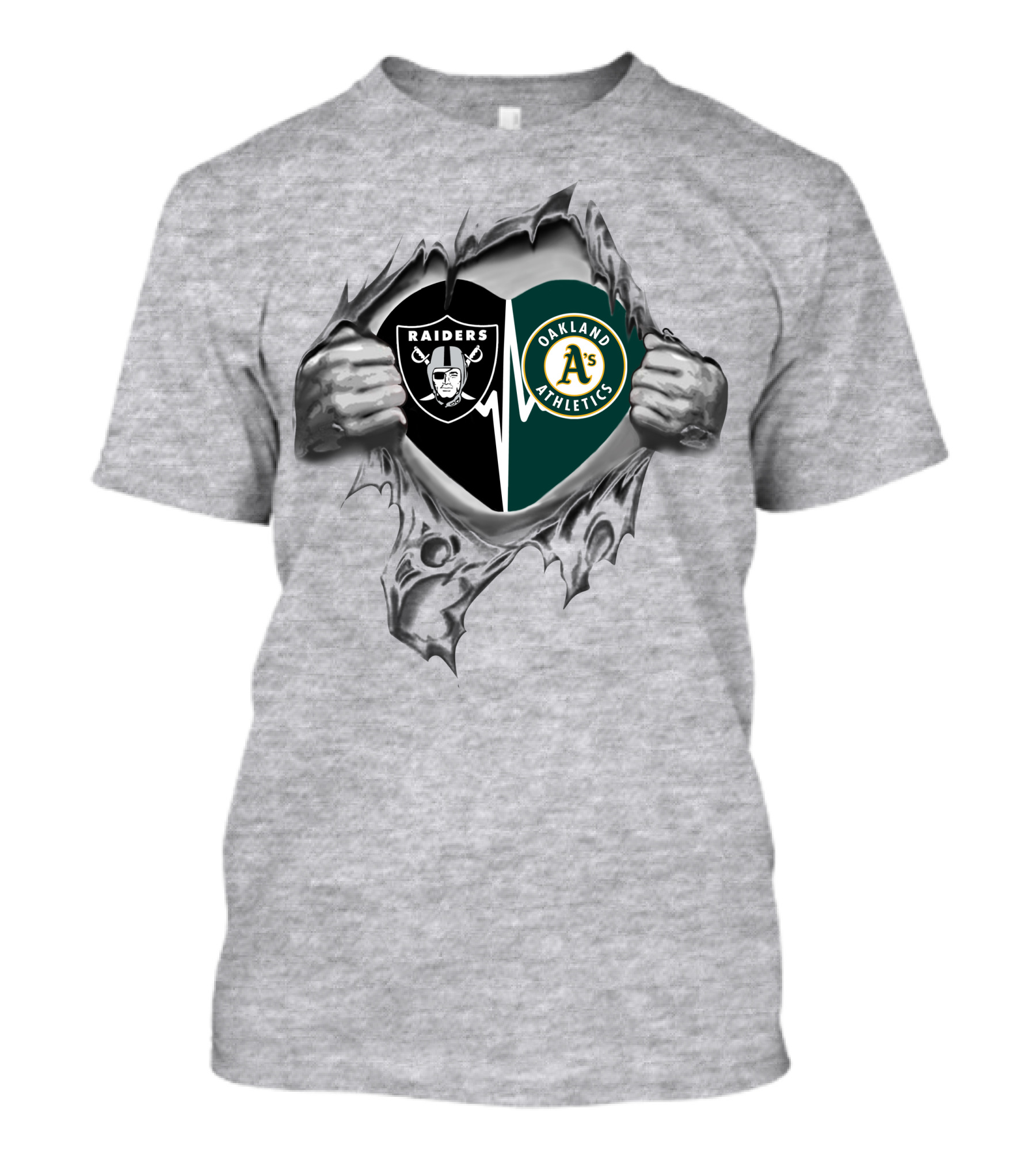 Raiders Athletics Oakland A's Heart Logo Torn Reveal T-Shirt