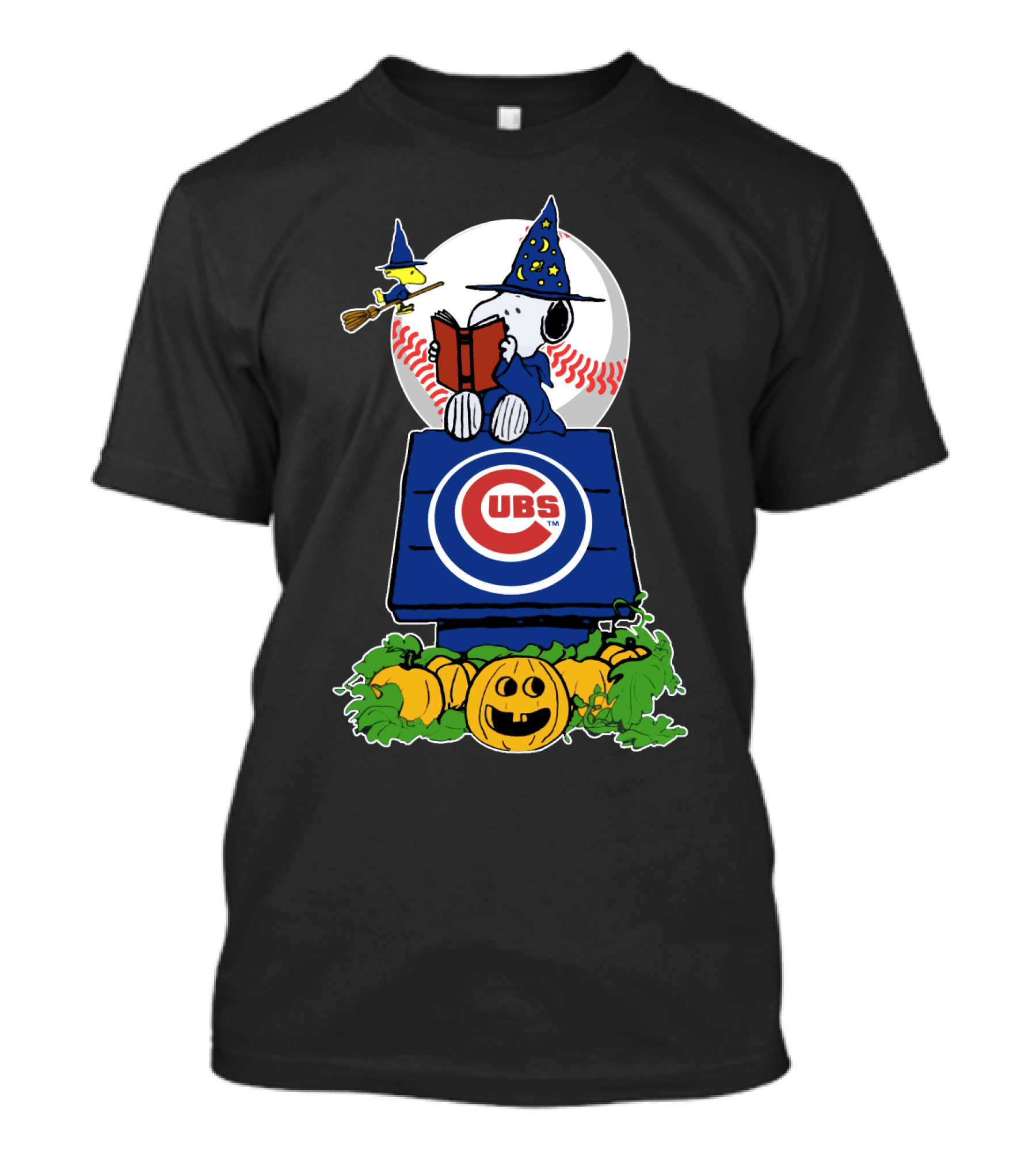 Snoopy Halloween Chicago Cubs With Baseball And Pumpkins T-Shirt