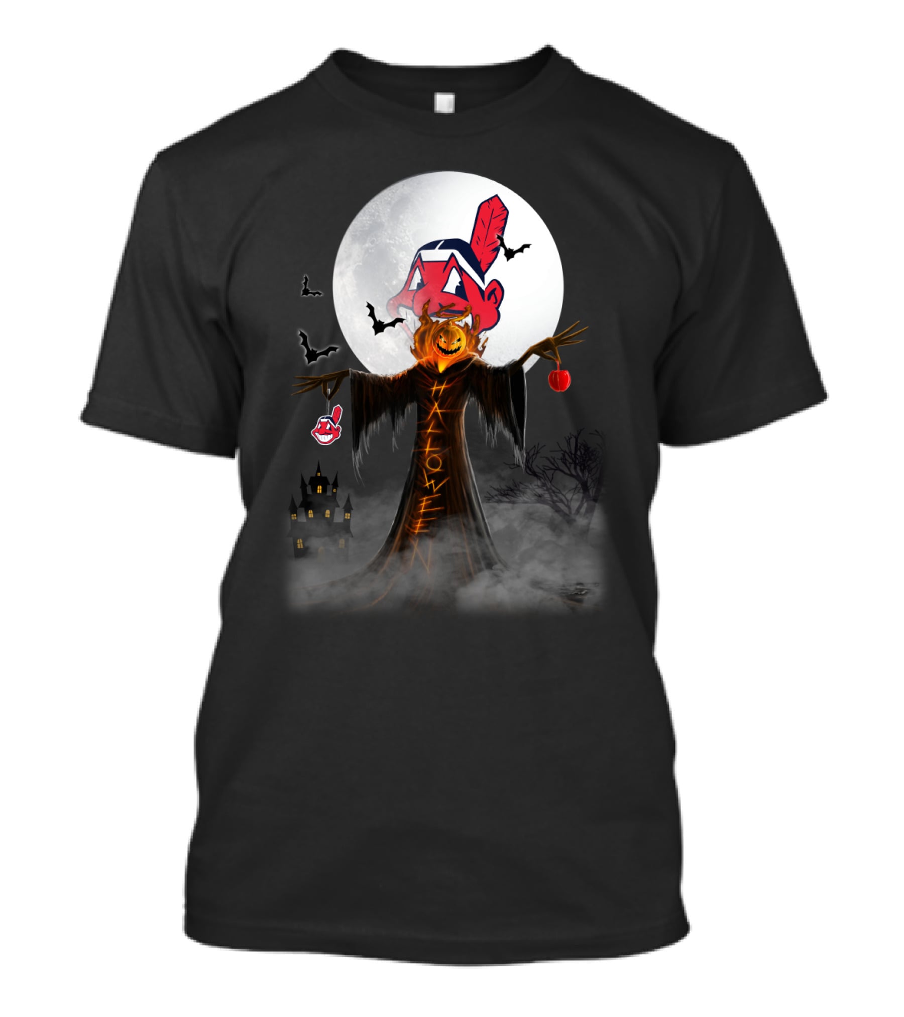 Halloween Cleveland Indians Jack-O'-Lantern Moon Bats T-Shirt