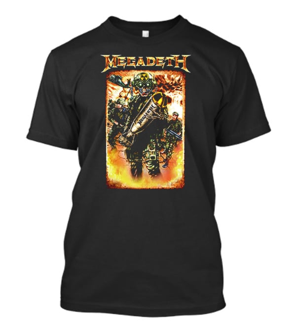 Megadeth Soldiers Holding Bomb With Radiation Symbol In Fiery T-Shirt