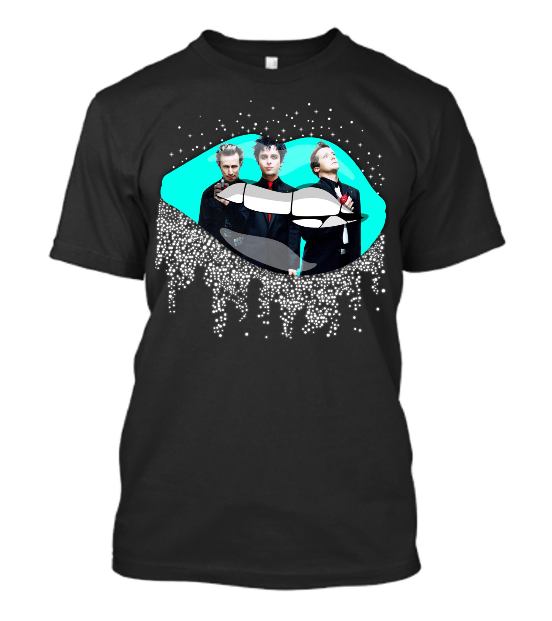 Green Day Dripping Glitter Lip Pop Art Band Members T-Shirt