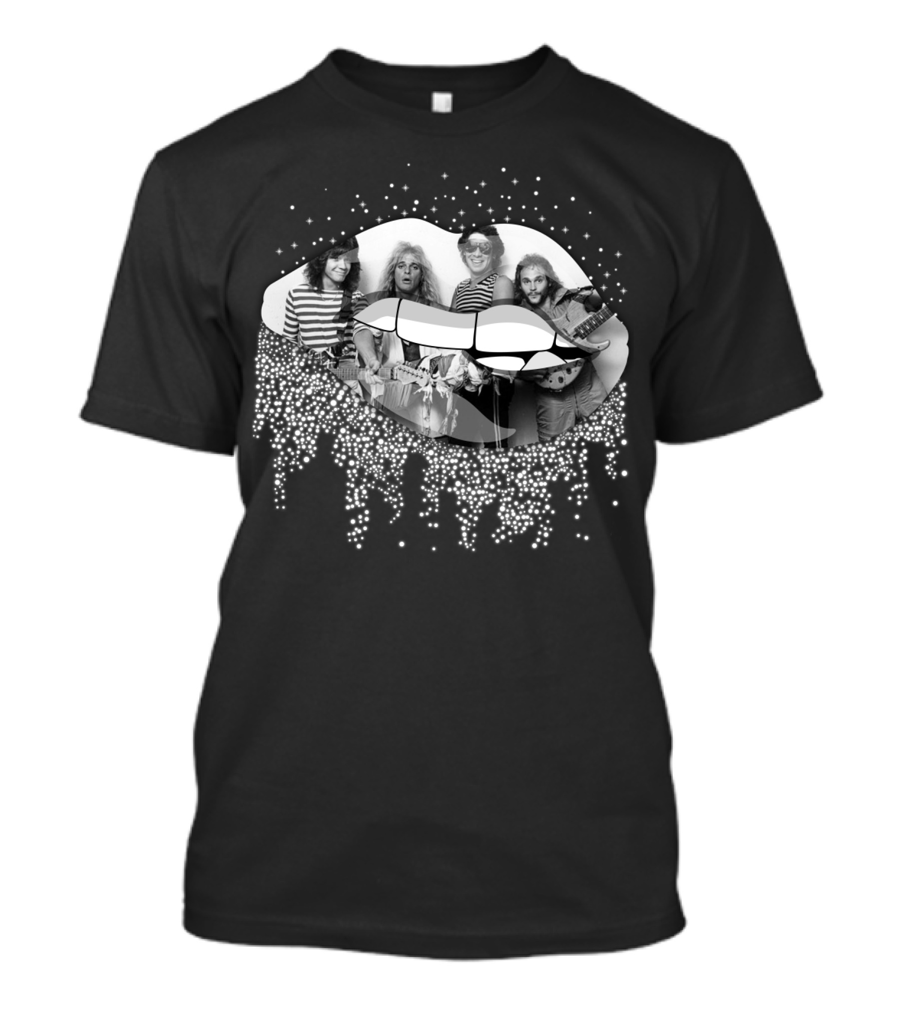 Van Halen Black And White Band Members With Dripping Lips Art T-Shirt
