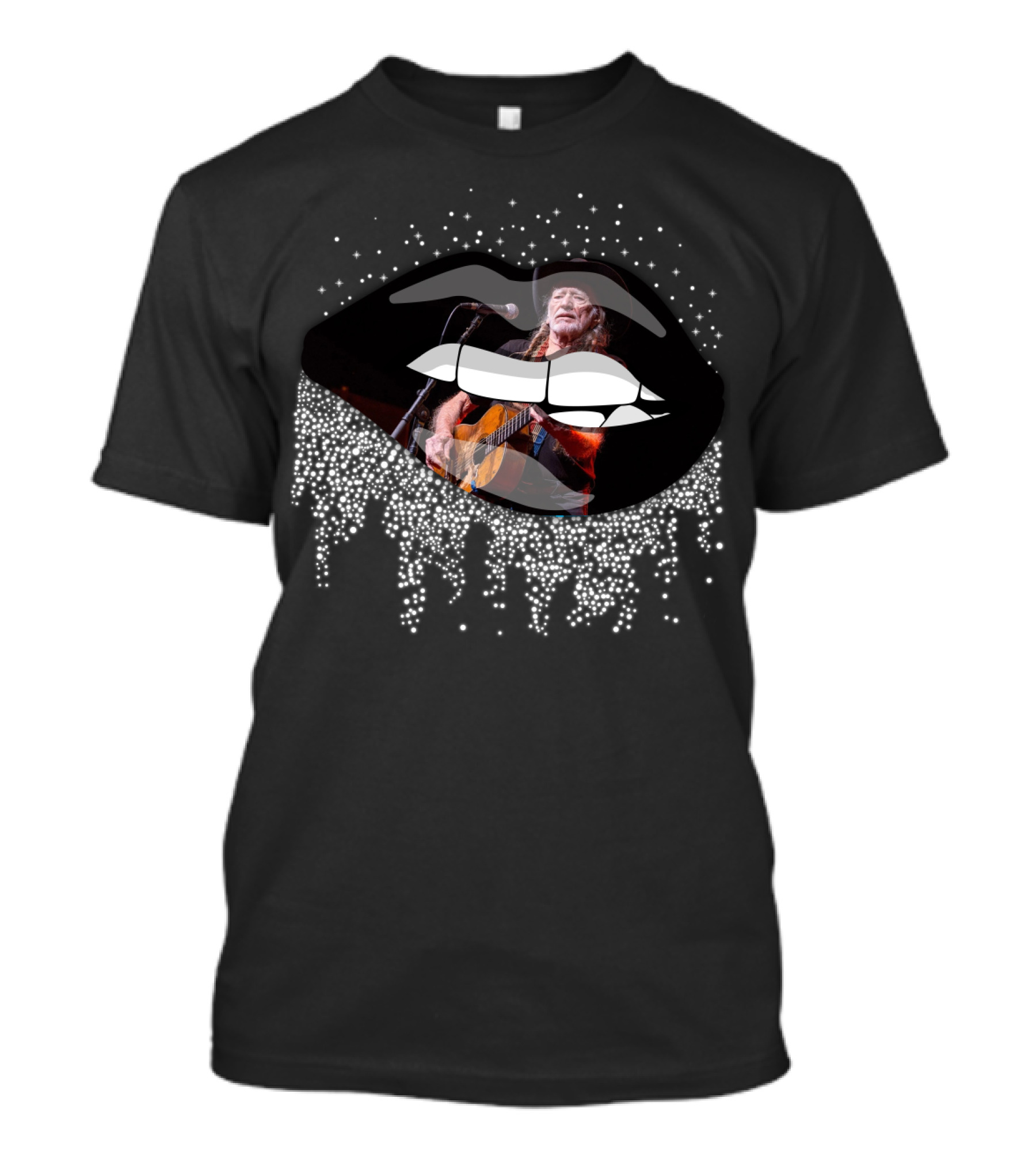 Willie Nelson Lips With Guitar And Sparkling Drips T-Shirt