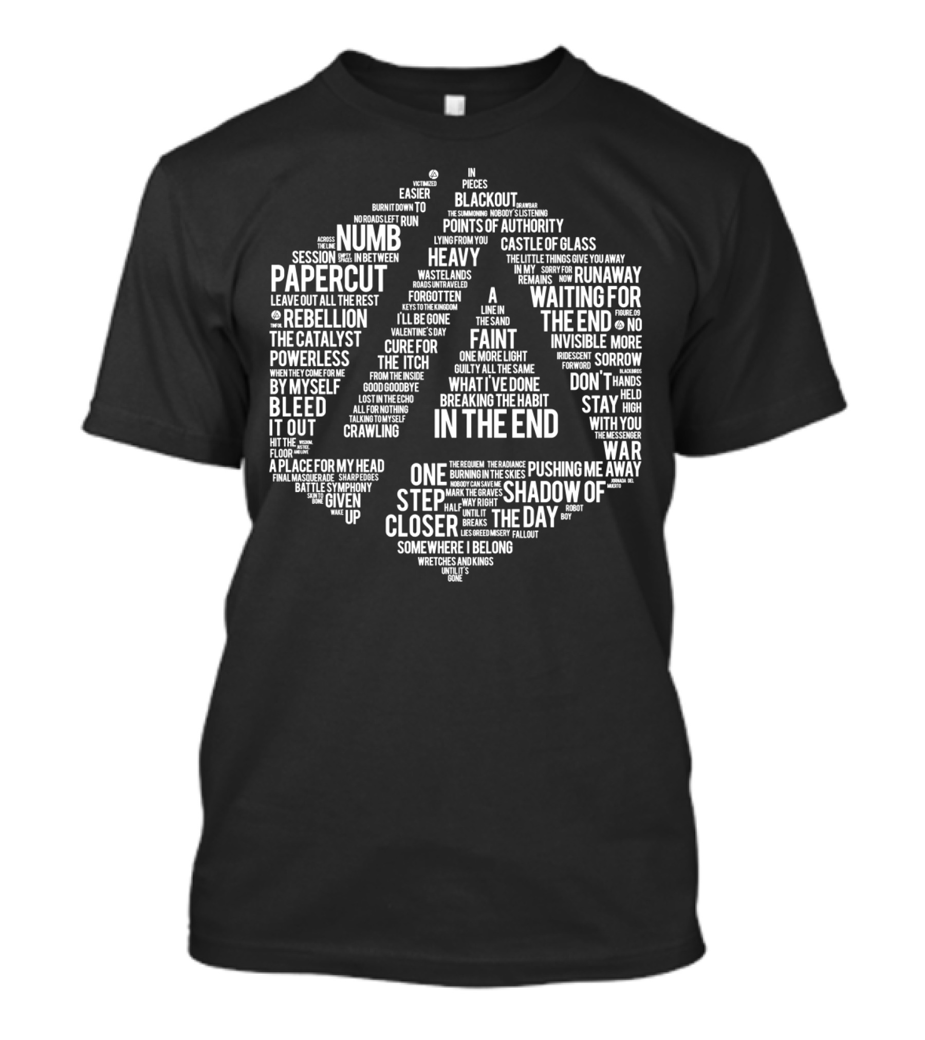 Rock Band Linkin Park Song Titles Collage Featuring In The End And Numb T-Shirt