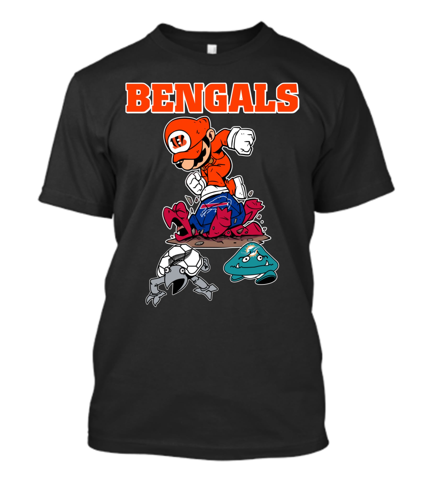 Bengals Mario Parody Knocking Out Football Opponents T-Shirt