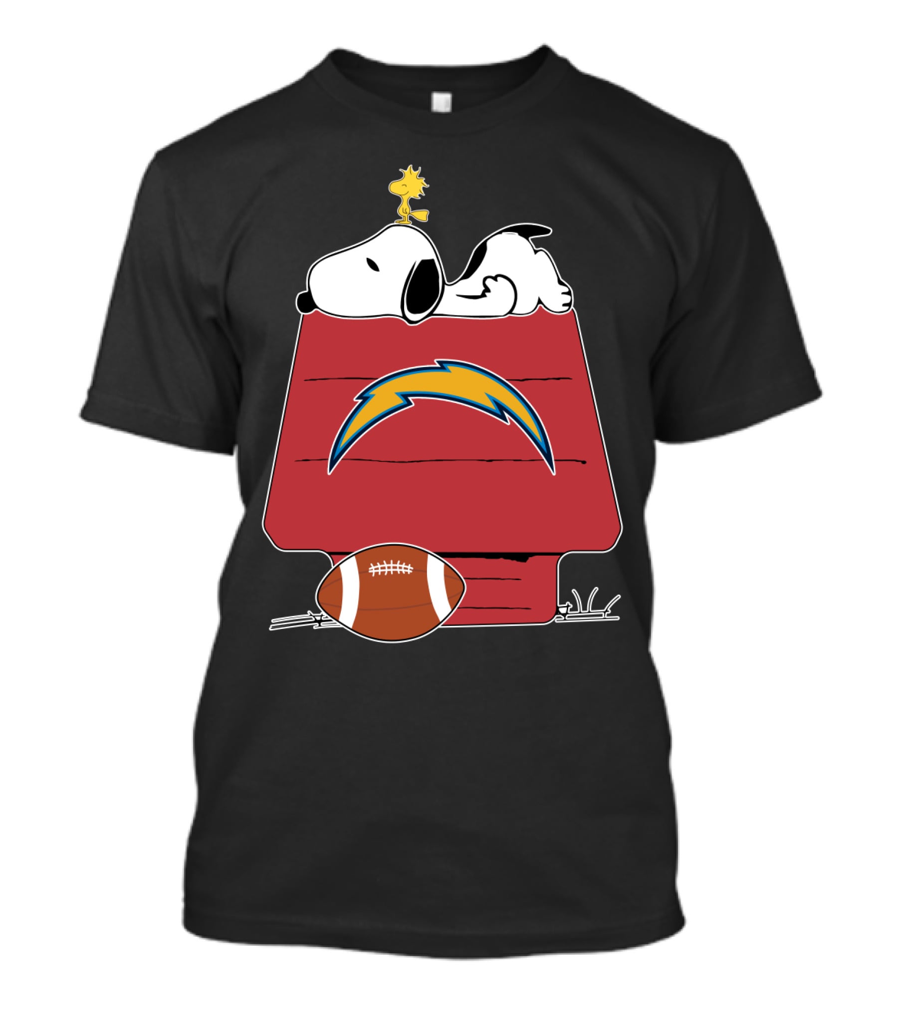 Snoopy And Woodstock Los Angeles Chargers Football Doghouse T-Shirt