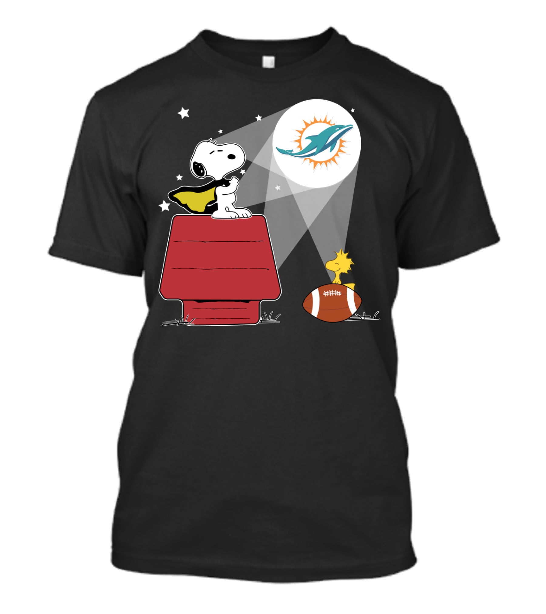 Snoopy And Woodstock Miami Dolphins Football Fan Spotlight T-Shirt