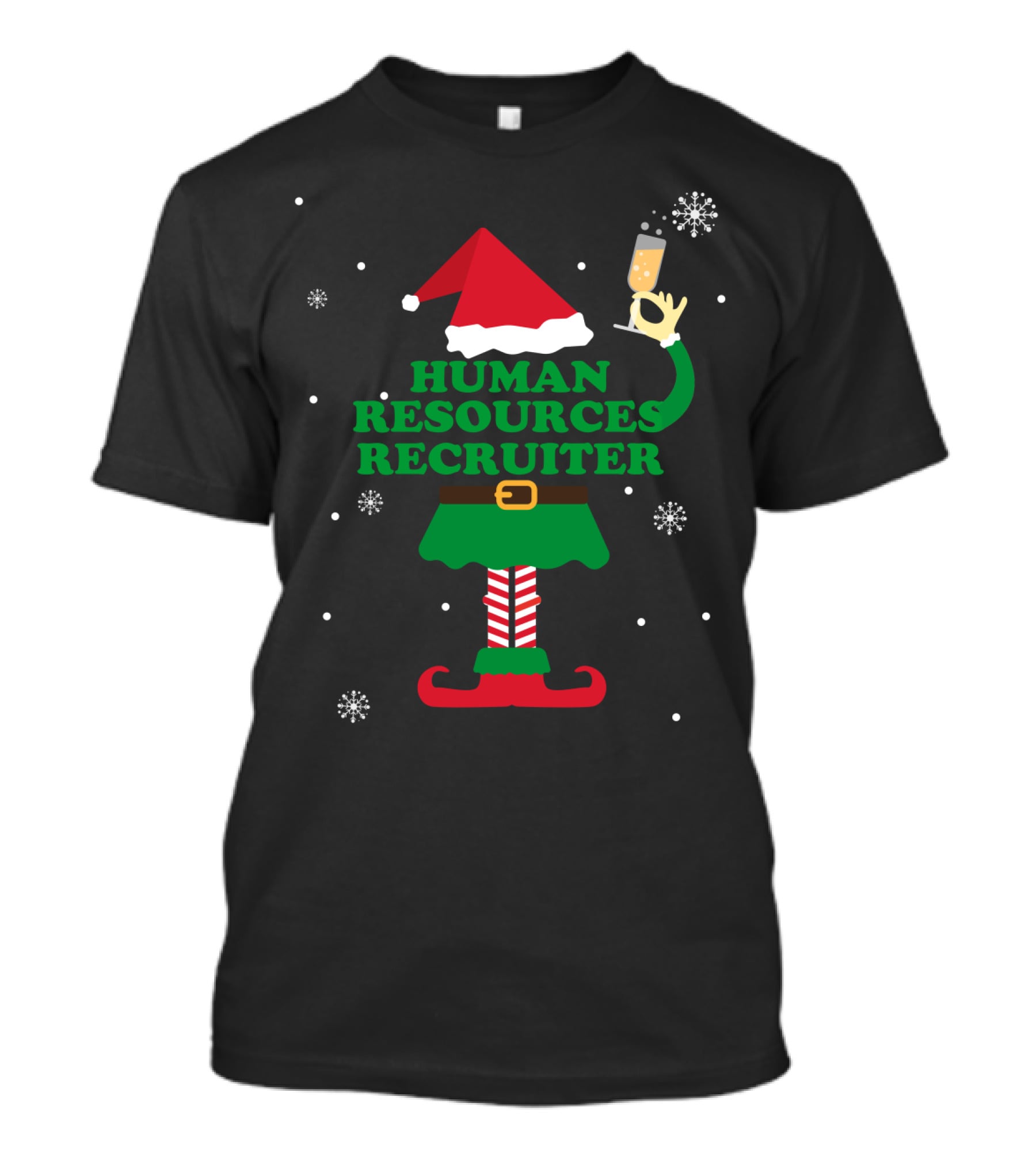 Elf Human Resources Recruiter With Champagne Holiday T-Shirt
